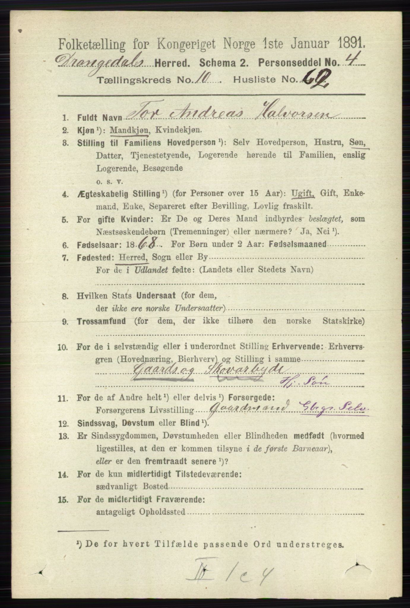 RA, 1891 census for 0817 Drangedal, 1891, p. 3813