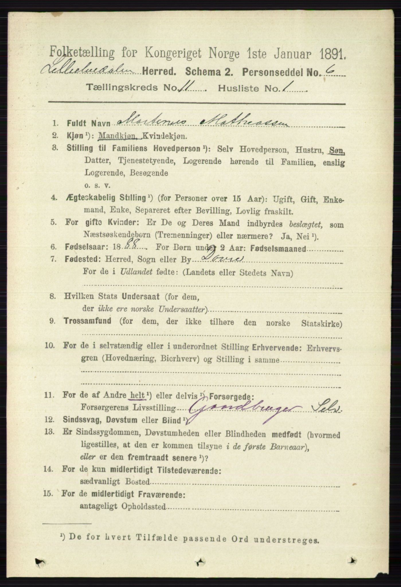 RA, 1891 census for 0438 Lille Elvedalen, 1891, p. 3798