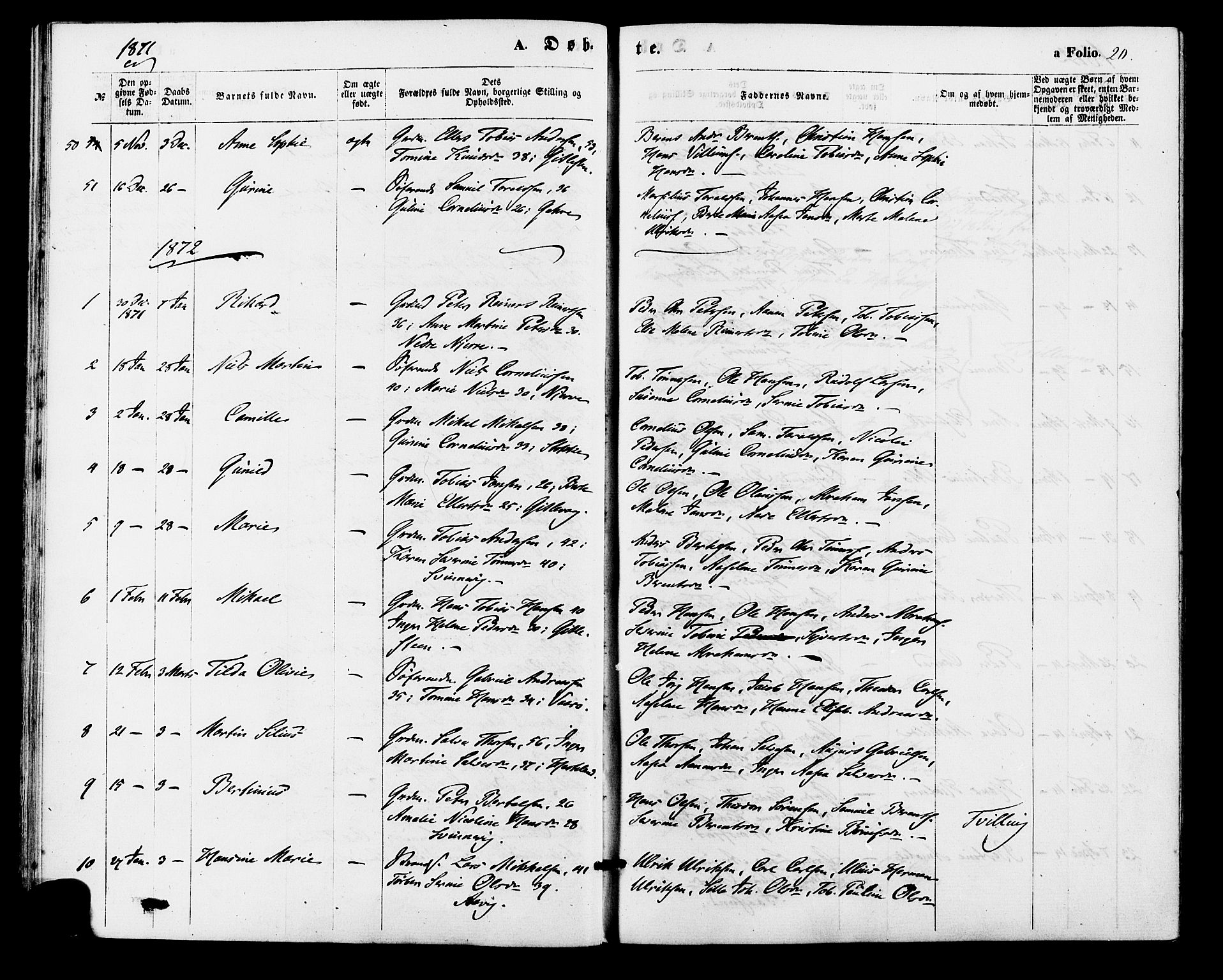 Sør-Audnedal sokneprestkontor, AV/SAK-1111-0039/F/Fa/Faa/L0003: Parish register (official) no. A 3, 1868-1883, p. 20