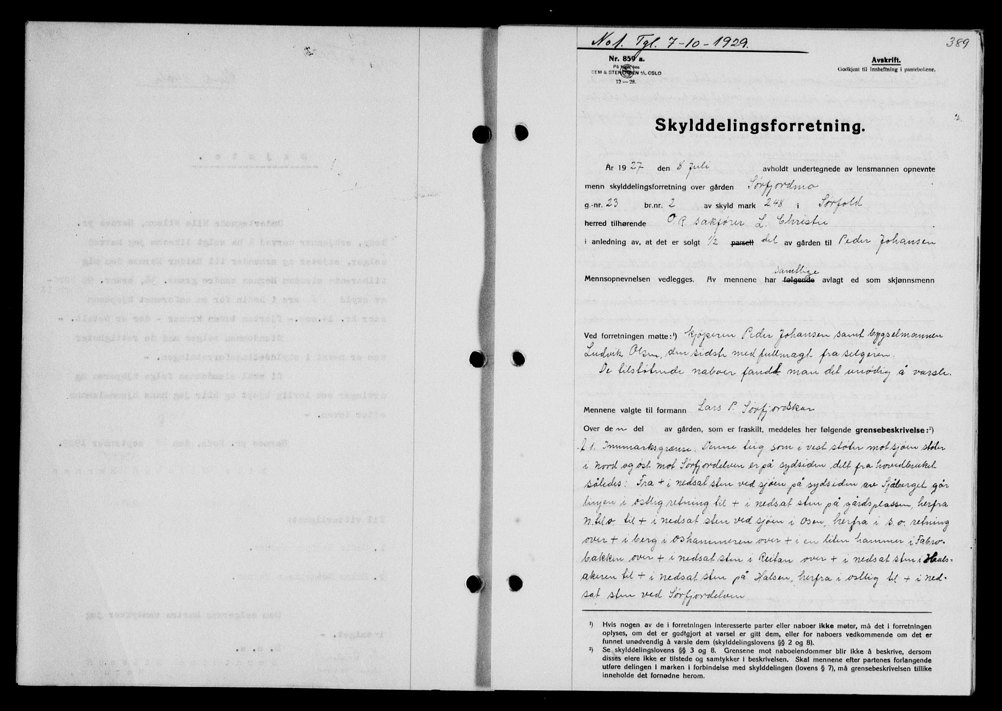 Salten sorenskriveri, SAT/A-4578/1/2/2C/L0057: Mortgage book no. 47, 1929-1929, Deed date: 07.10.1929