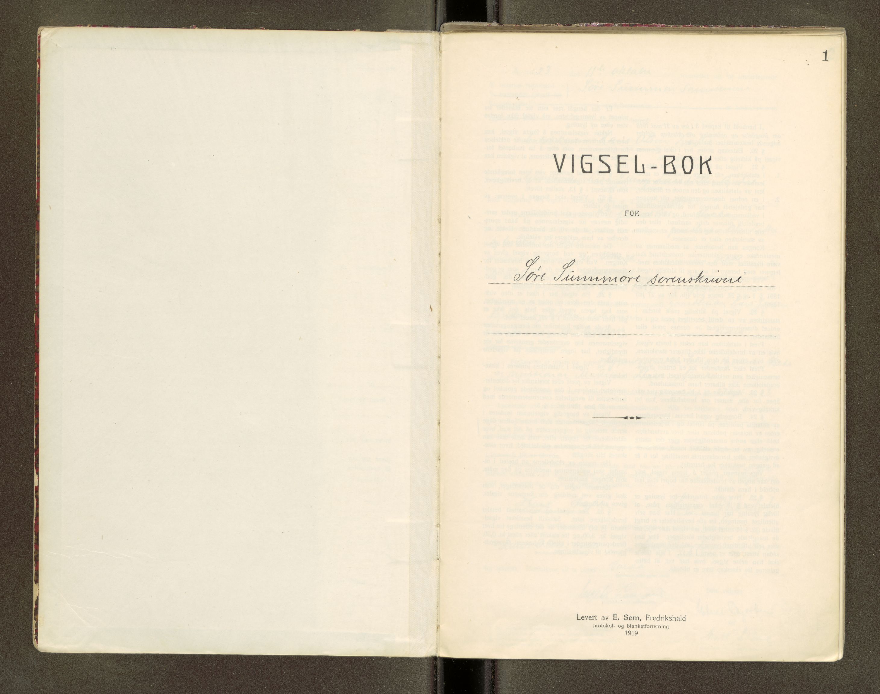 Søre Sunnmøre sorenskriveri, SAT/A-4122/1/6/6D/L0001: Vigselsbok, 1923-1943, p. 1