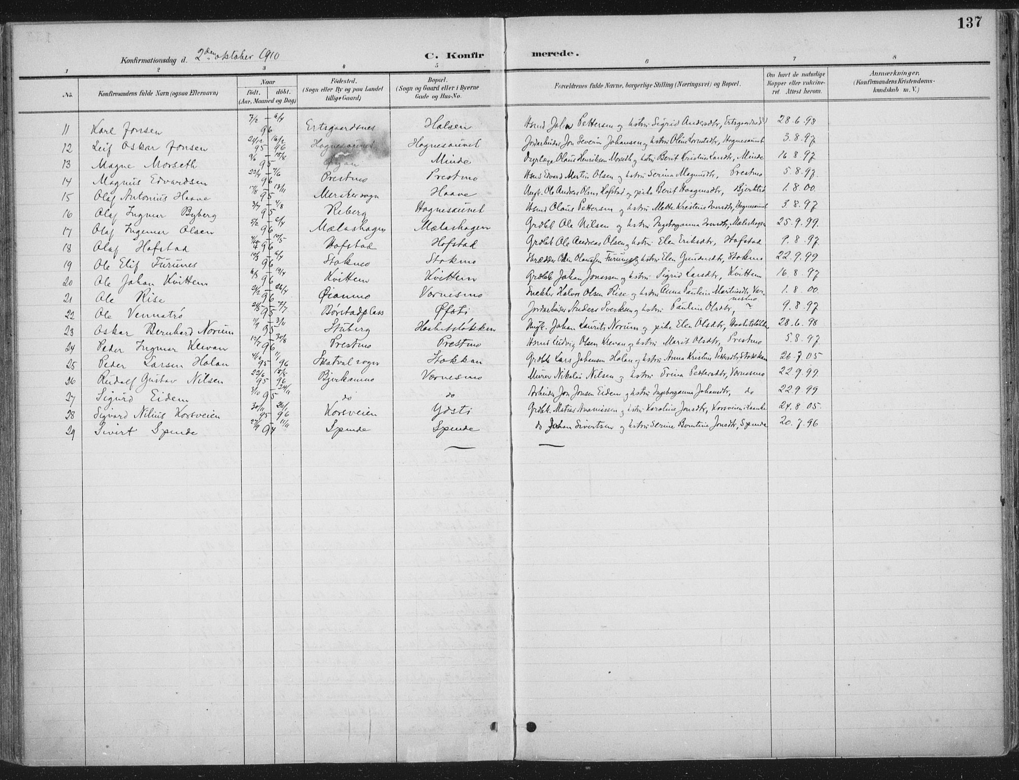 Ministerialprotokoller, klokkerbøker og fødselsregistre - Nord-Trøndelag, AV/SAT-A-1458/709/L0082: Parish register (official) no. 709A22, 1896-1916, p. 137