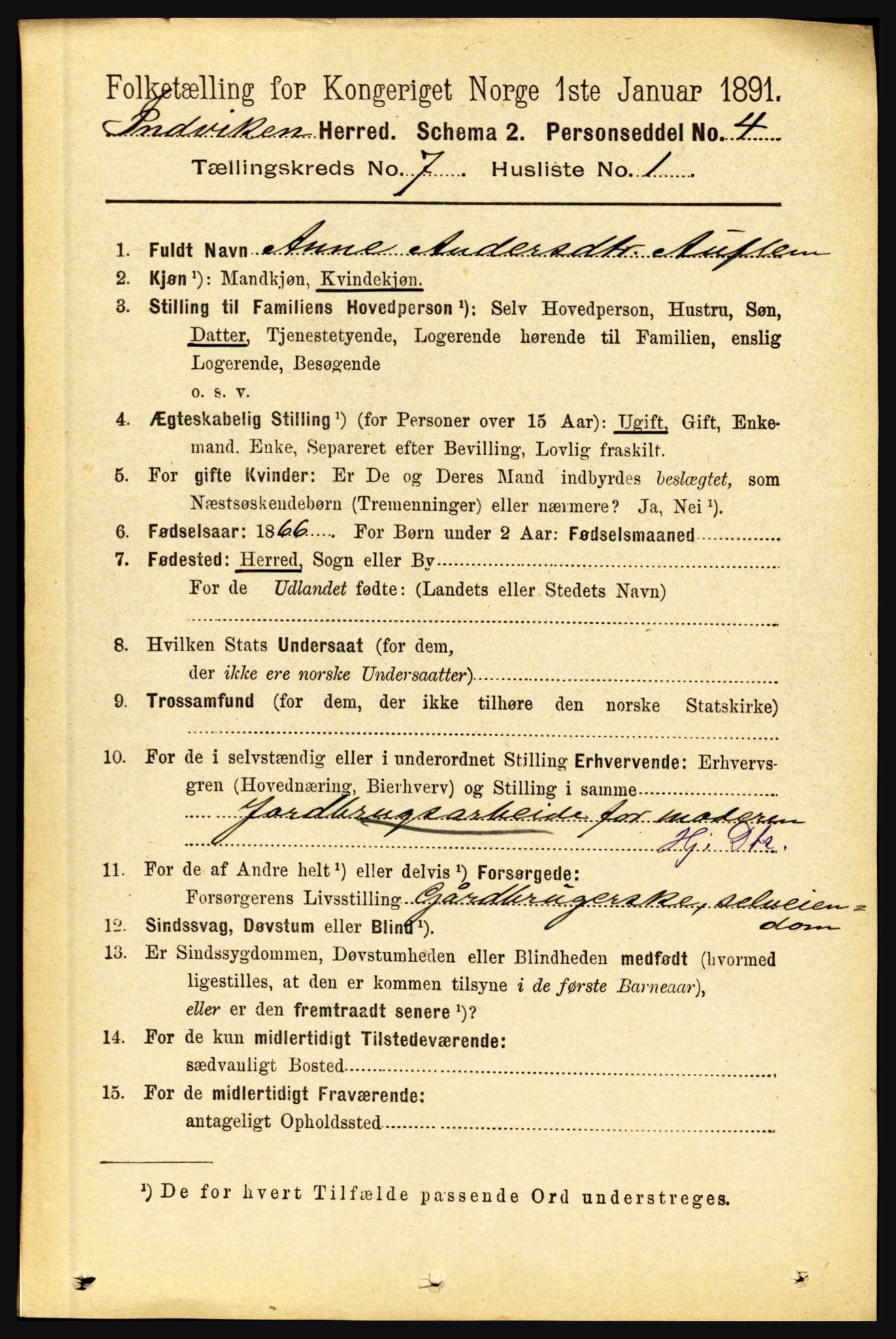 RA, 1891 census for 1447 Innvik, 1891, p. 2696