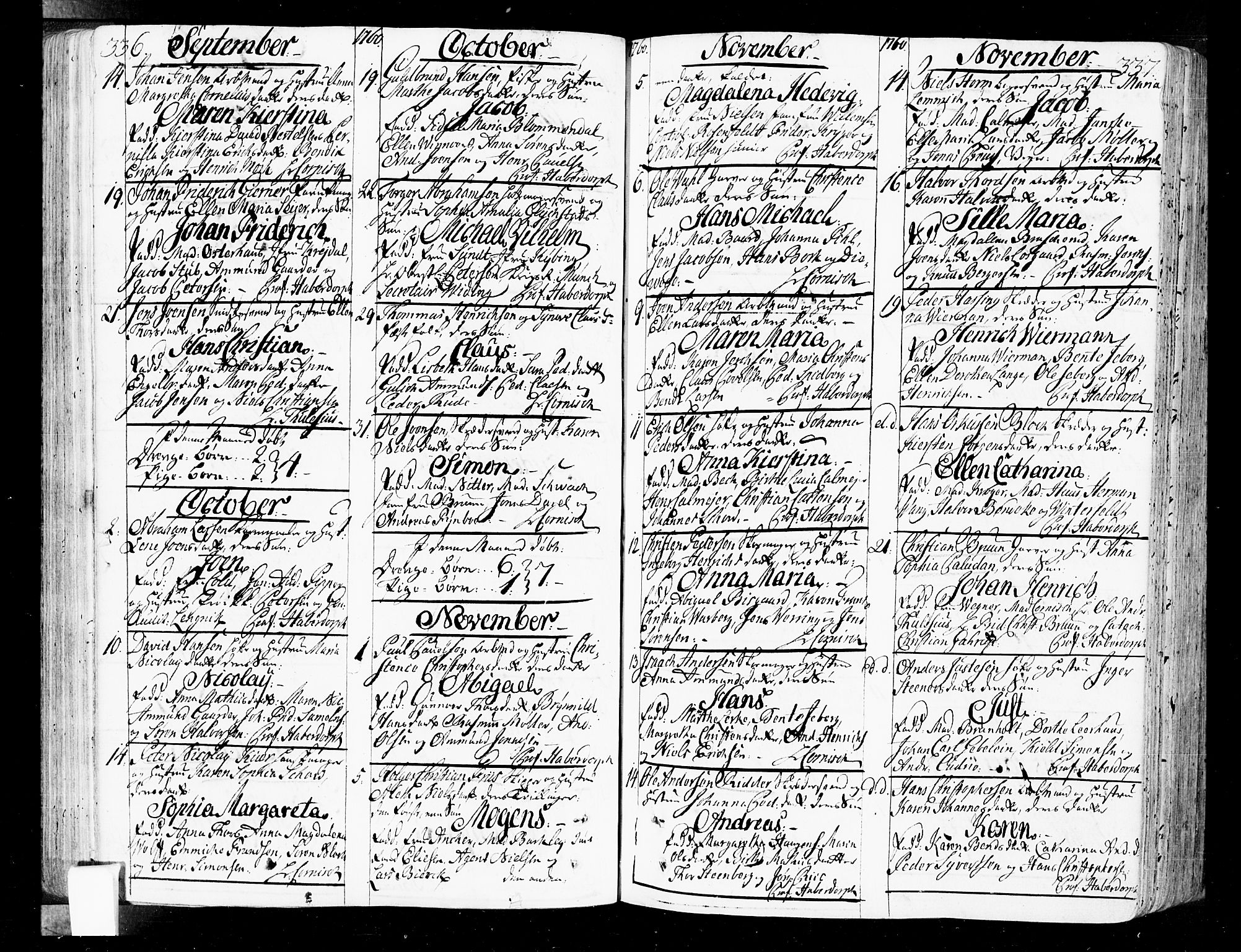 Oslo domkirke Kirkebøker, SAO/A-10752/F/Fa/L0004: Parish register (official) no. 4, 1743-1786, p. 336-337