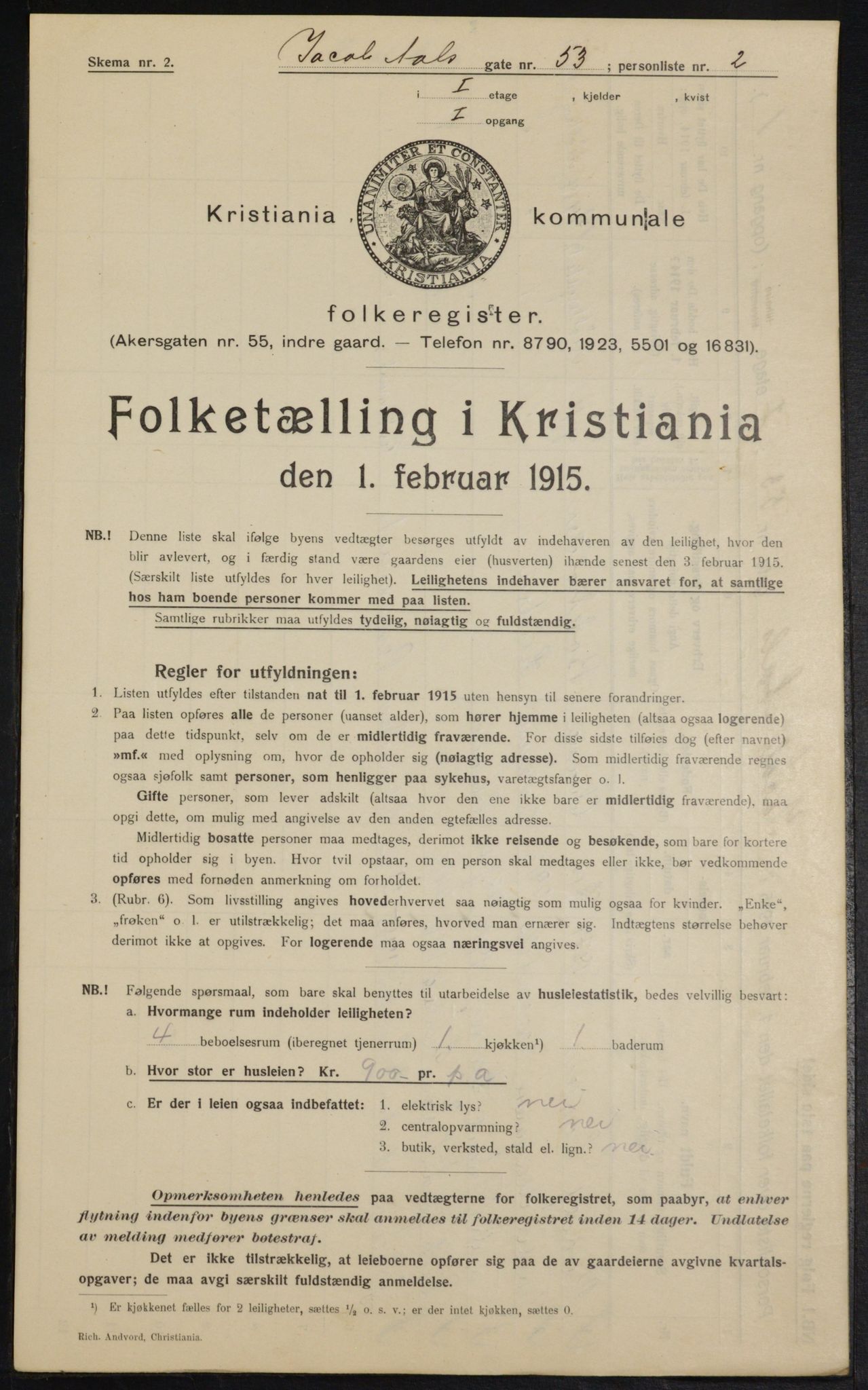 OBA, Municipal Census 1915 for Kristiania, 1915, p. 44990