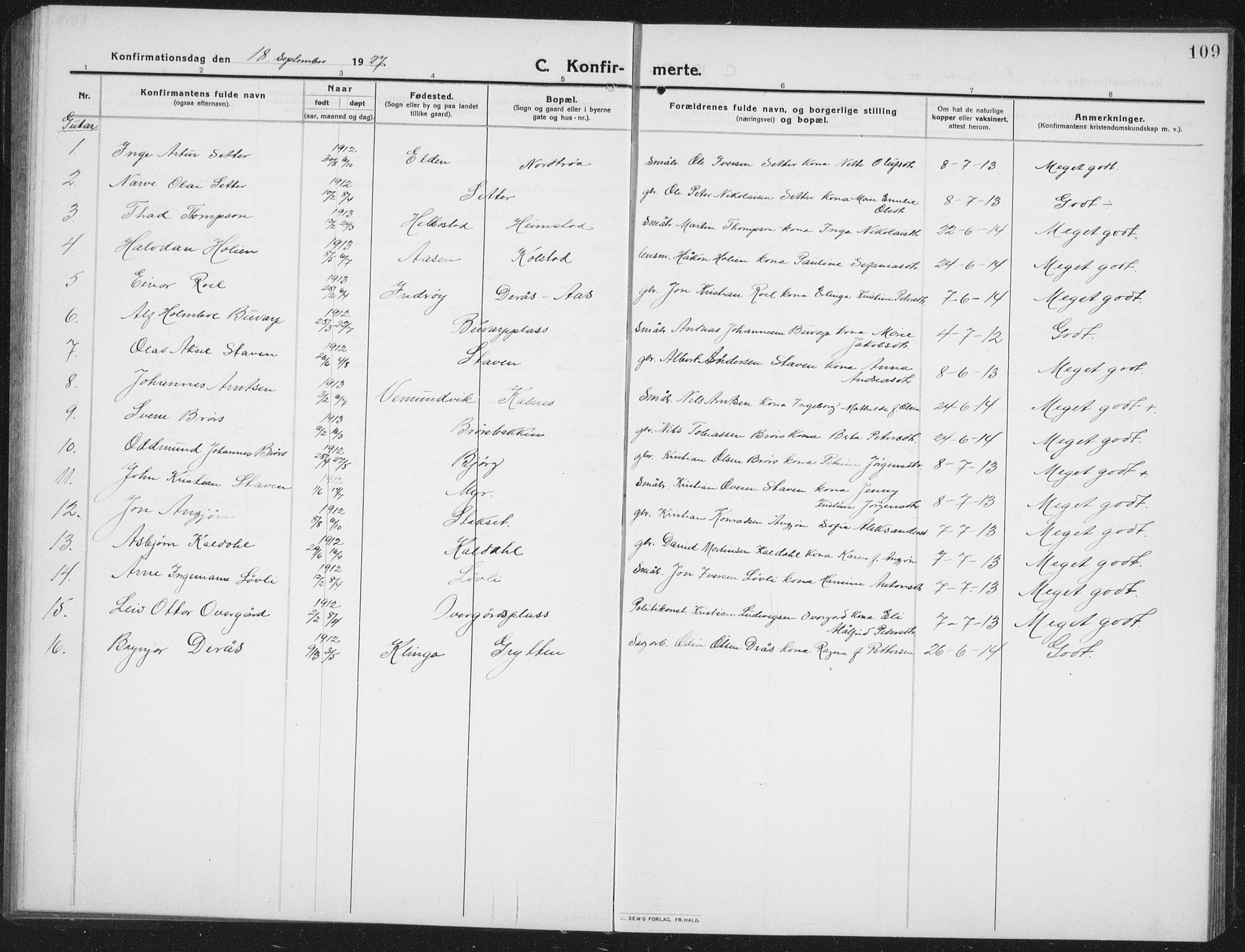 Ministerialprotokoller, klokkerbøker og fødselsregistre - Nord-Trøndelag, SAT/A-1458/742/L0413: Parish register (copy) no. 742C04, 1911-1938, p. 109