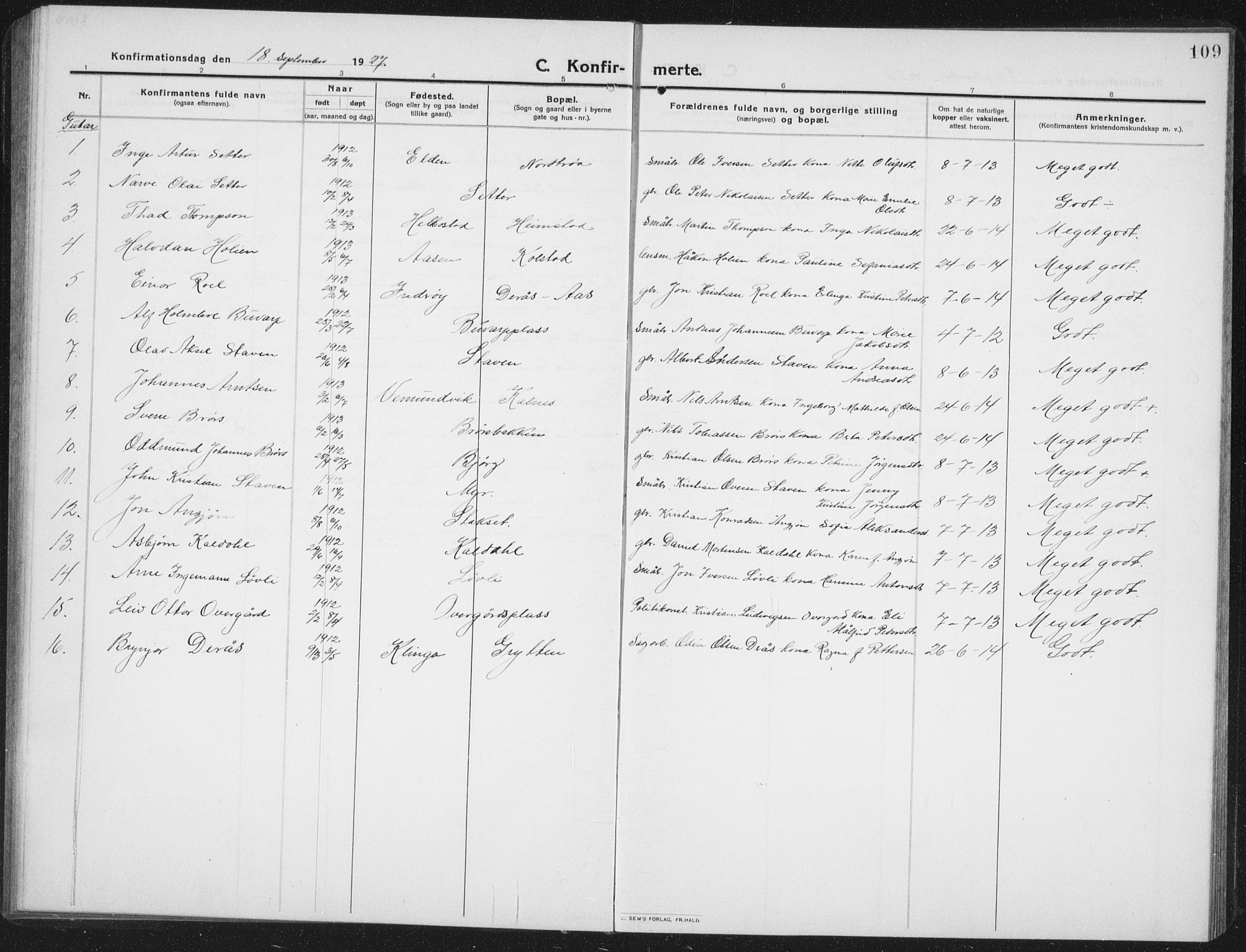 Ministerialprotokoller, klokkerbøker og fødselsregistre - Nord-Trøndelag, AV/SAT-A-1458/742/L0413: Parish register (copy) no. 742C04, 1911-1938, p. 109