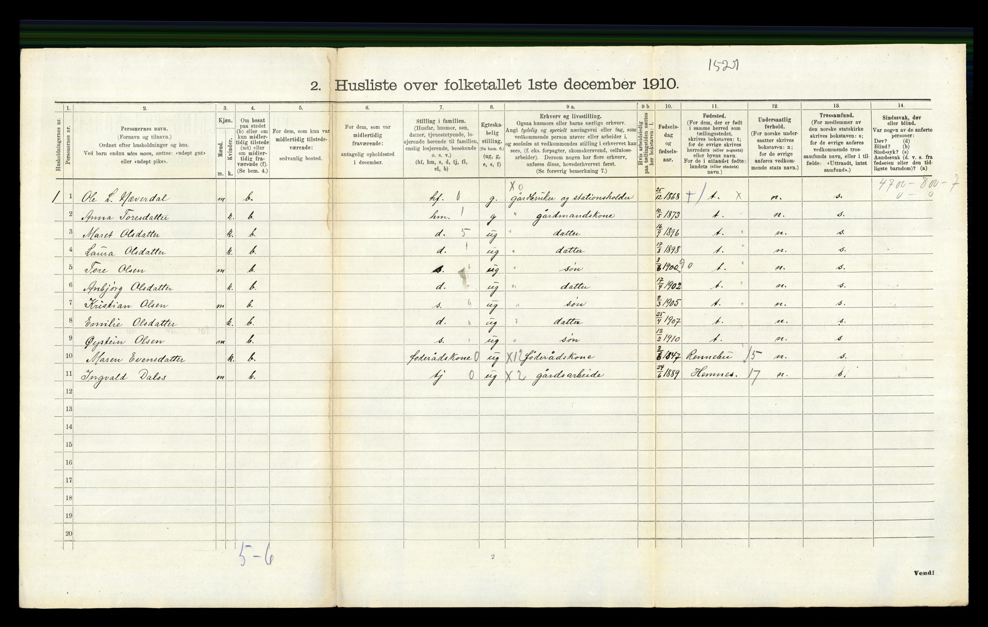 RA, 1910 census for Kvikne, 1910, p. 340