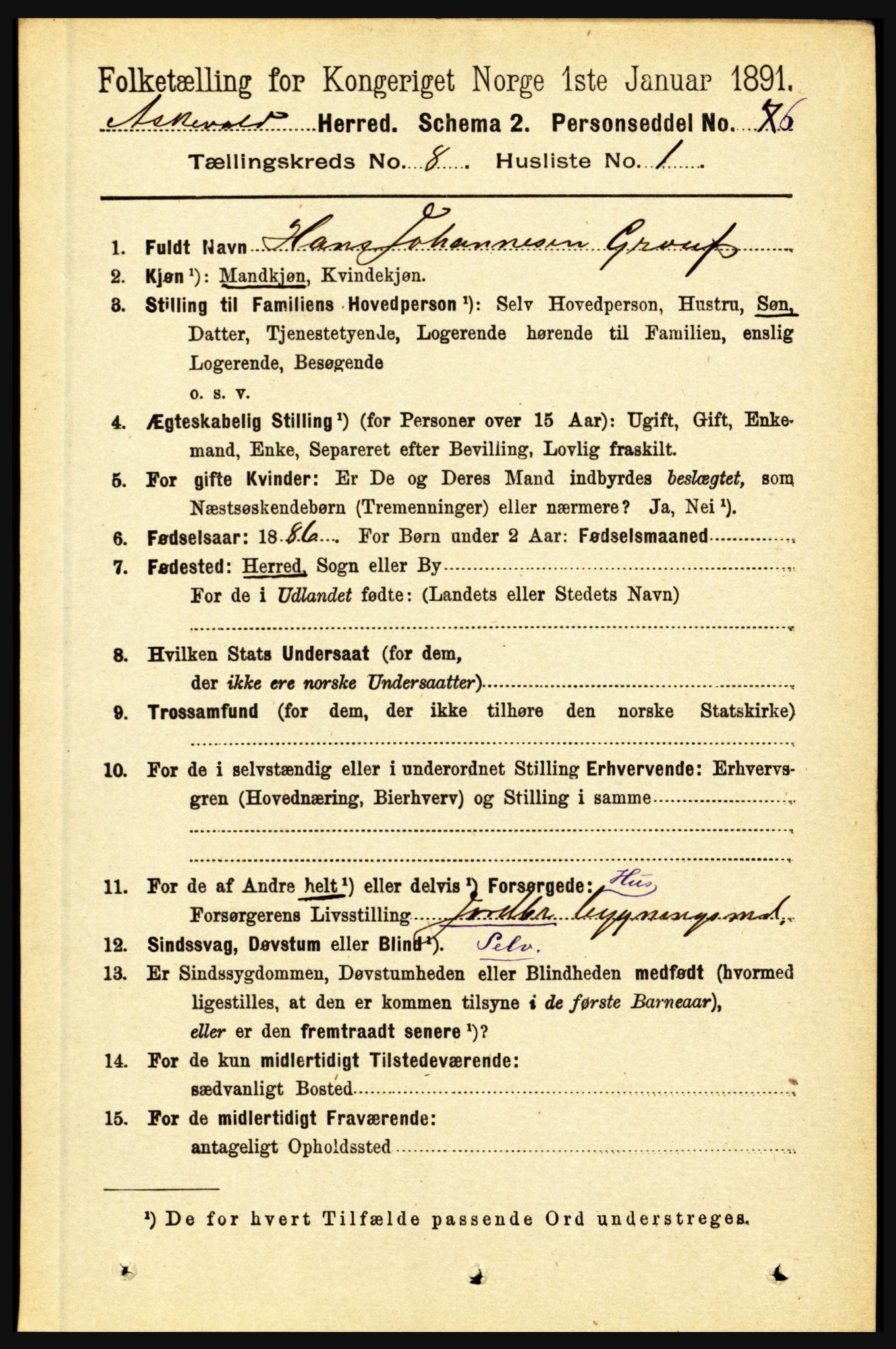 RA, 1891 census for 1428 Askvoll, 1891, p. 2145