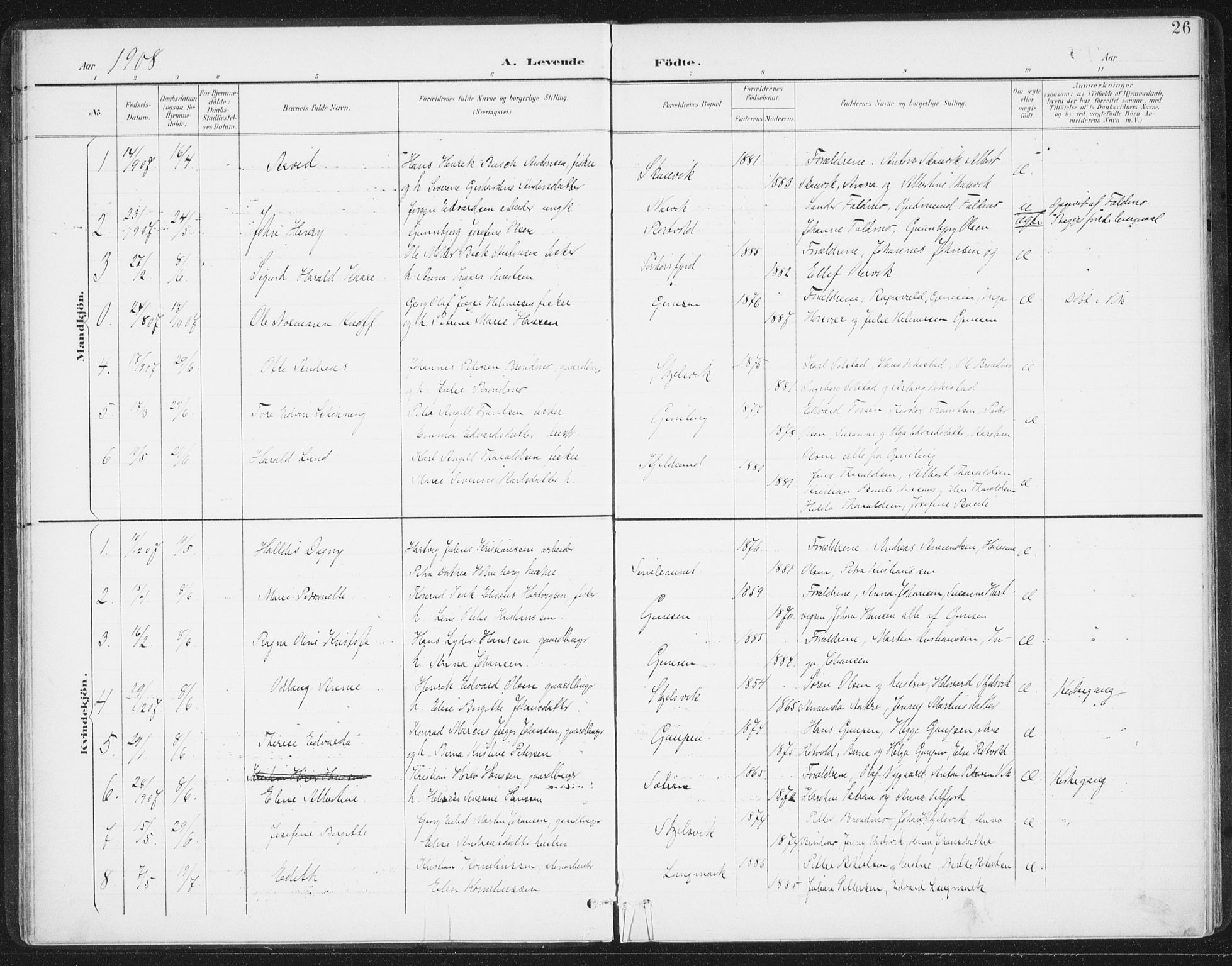 Ministerialprotokoller, klokkerbøker og fødselsregistre - Nordland, AV/SAT-A-1459/811/L0167: Parish register (official) no. 811A04, 1899-1913, p. 26