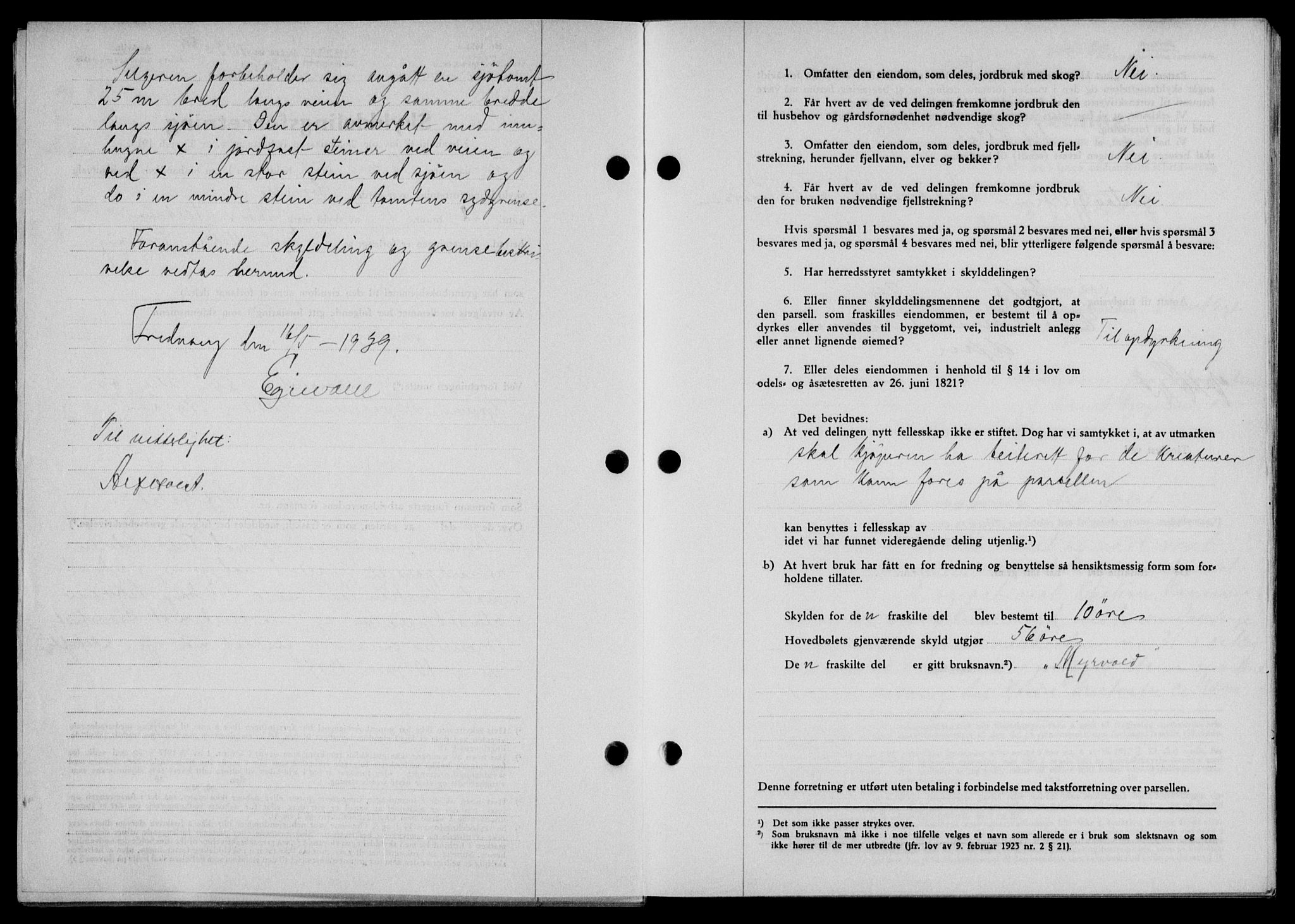 Lofoten sorenskriveri, SAT/A-0017/1/2/2C/L0005a: Mortgage book no. 5a, 1939-1939, Diary no: : 1113/1939