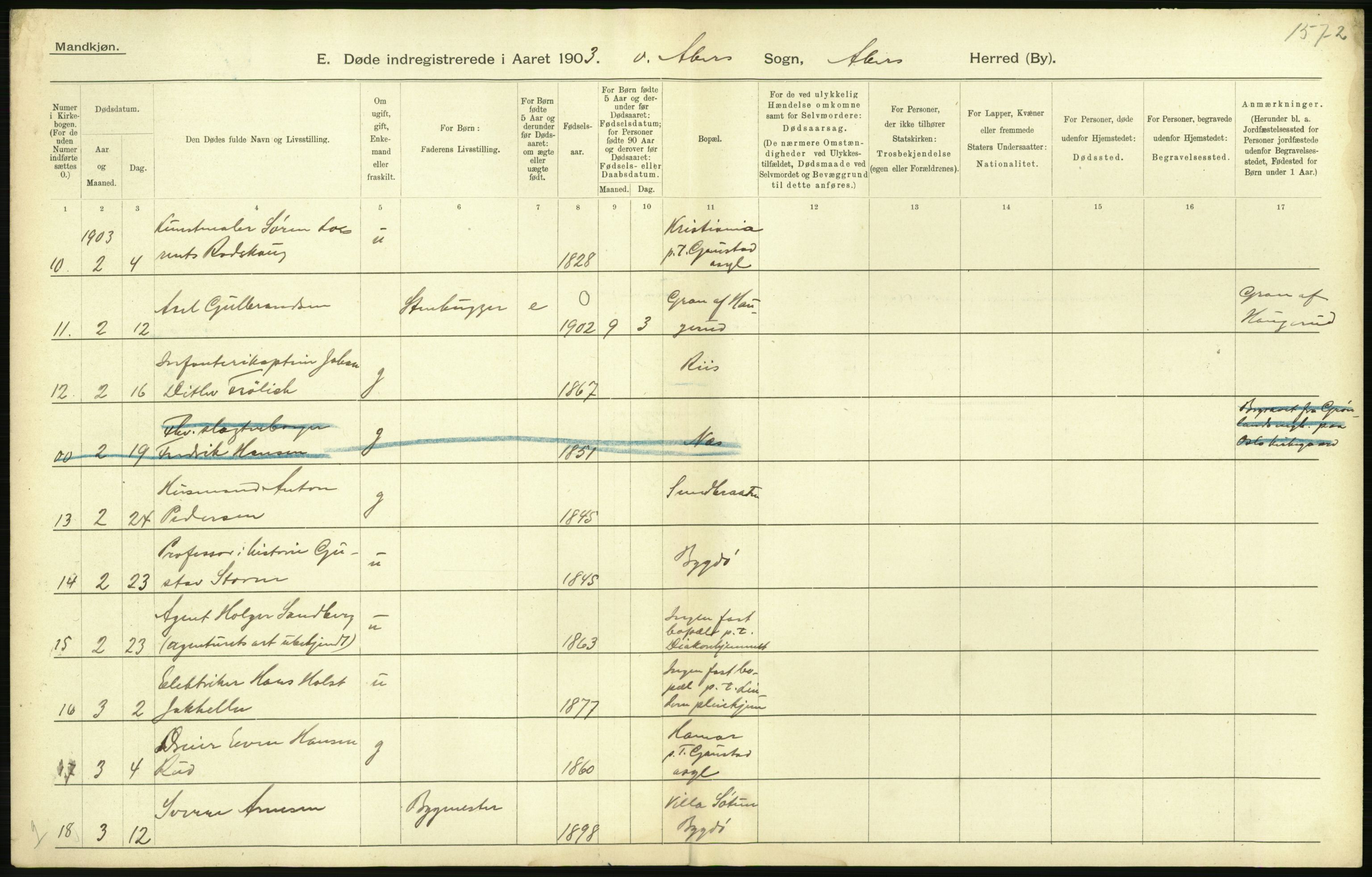 Statistisk sentralbyrå, Sosiodemografiske emner, Befolkning, AV/RA-S-2228/D/Df/Dfa/Dfaa/L0002: Akershus amt: Fødte, gifte, døde, 1903, p. 554