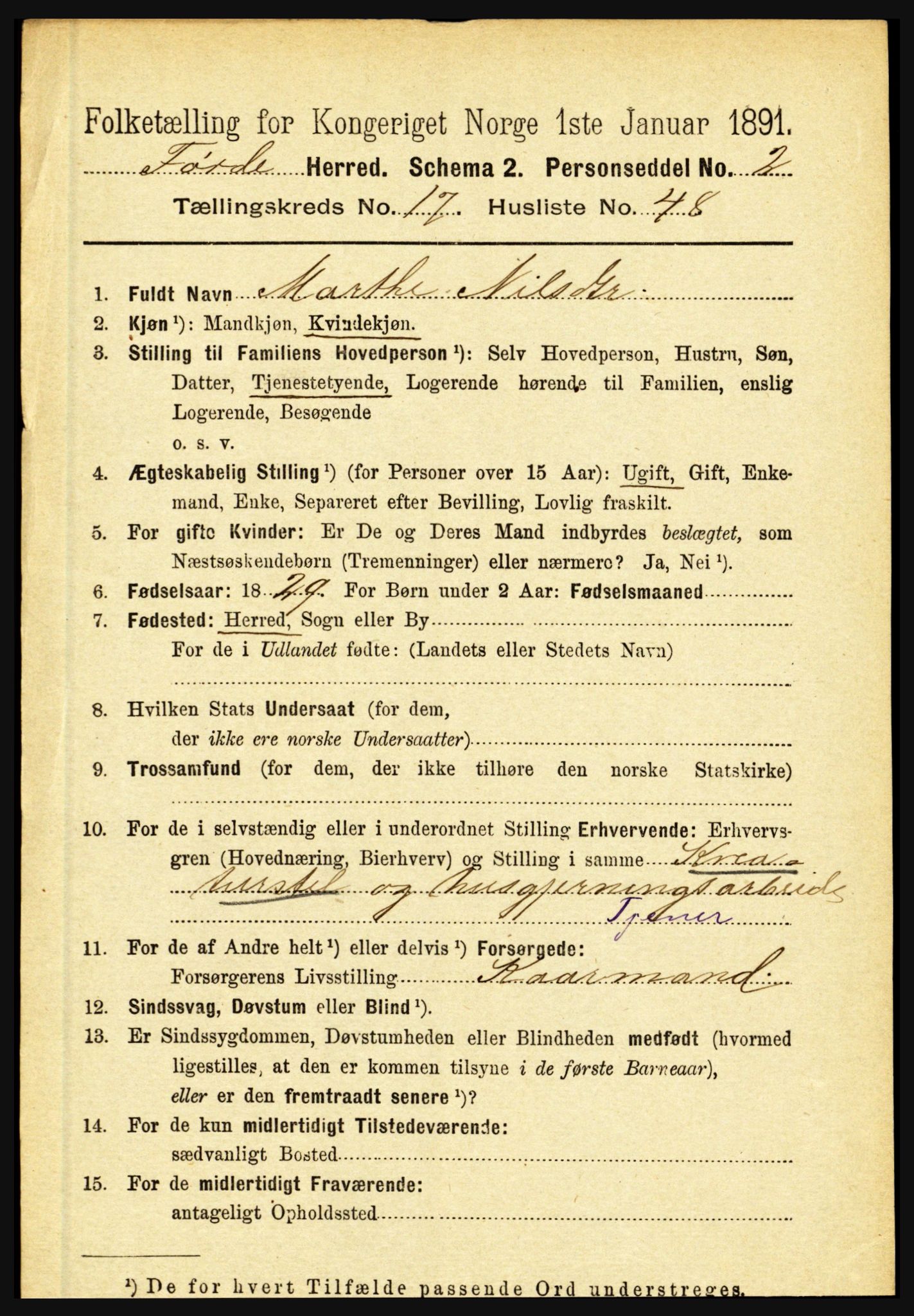 RA, 1891 census for 1432 Førde, 1891, p. 6322