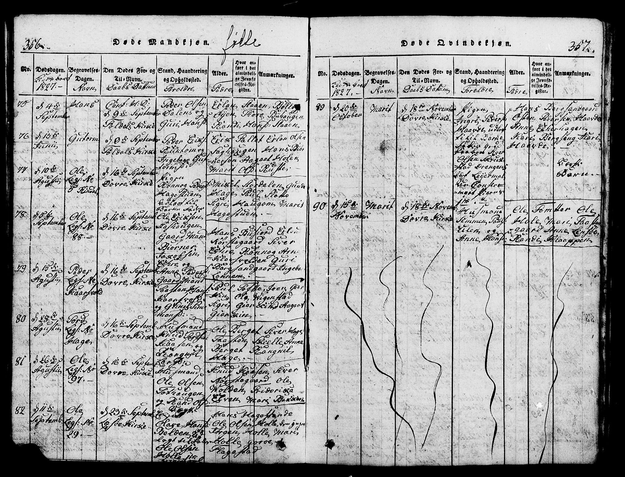 Lesja prestekontor, SAH/PREST-068/H/Ha/Hab/L0001: Parish register (copy) no. 1, 1820-1831, p. 356-357