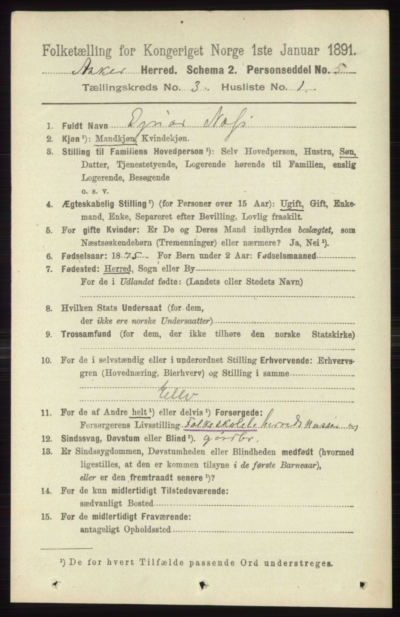 RA, 1891 census for 0220 Asker, 1891, p. 1985