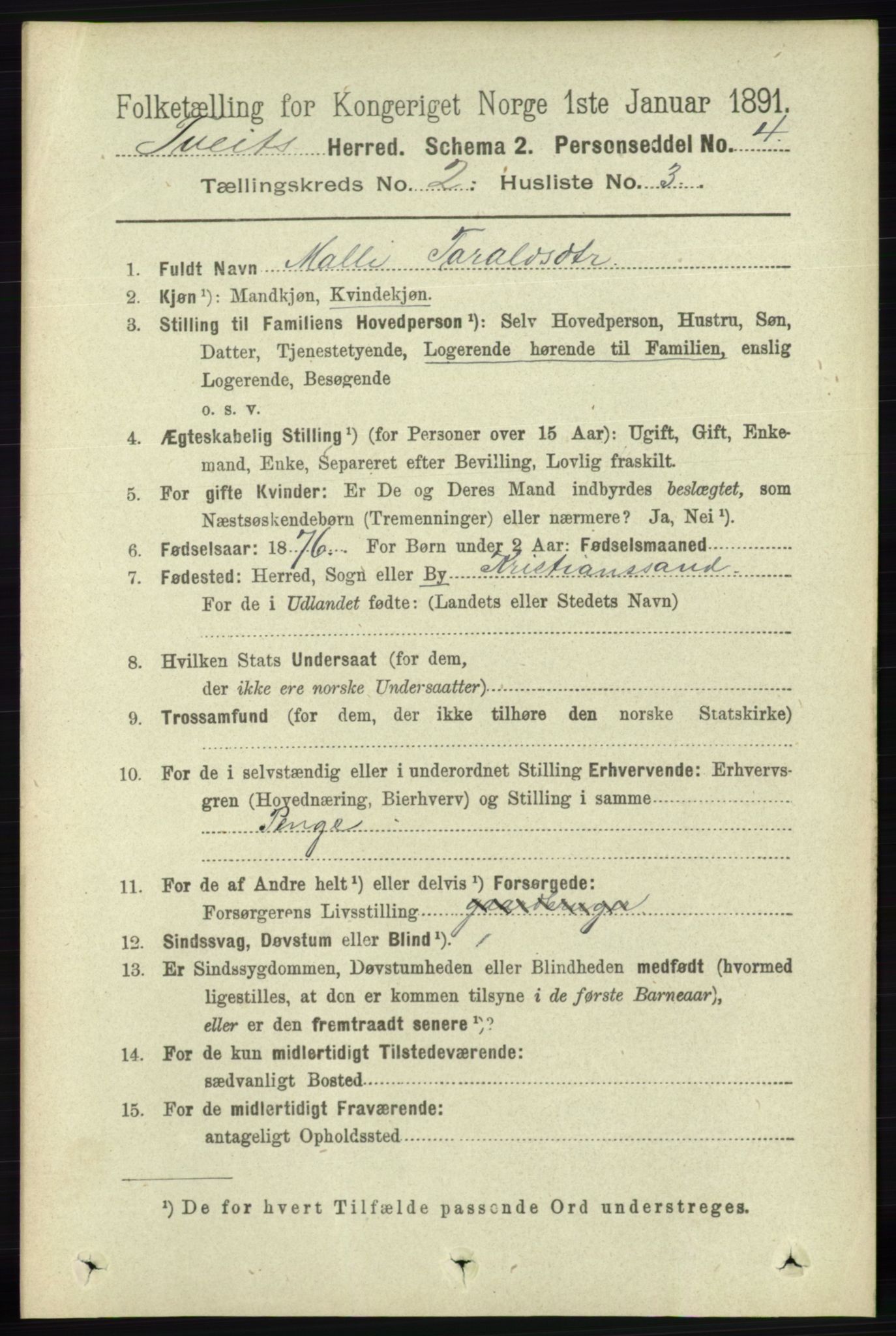 RA, 1891 census for 1013 Tveit, 1891, p. 536