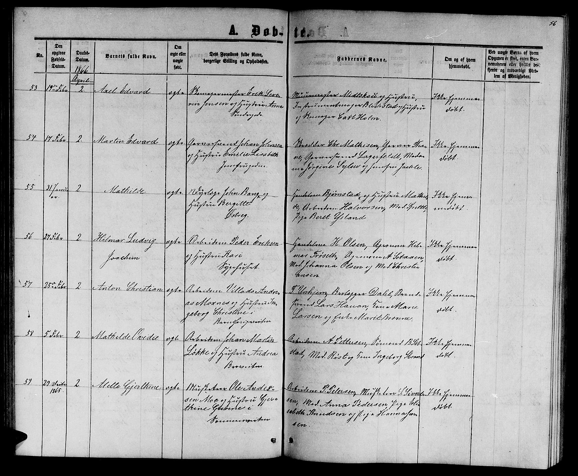 Ministerialprotokoller, klokkerbøker og fødselsregistre - Sør-Trøndelag, AV/SAT-A-1456/601/L0087: Parish register (copy) no. 601C05, 1864-1881, p. 56