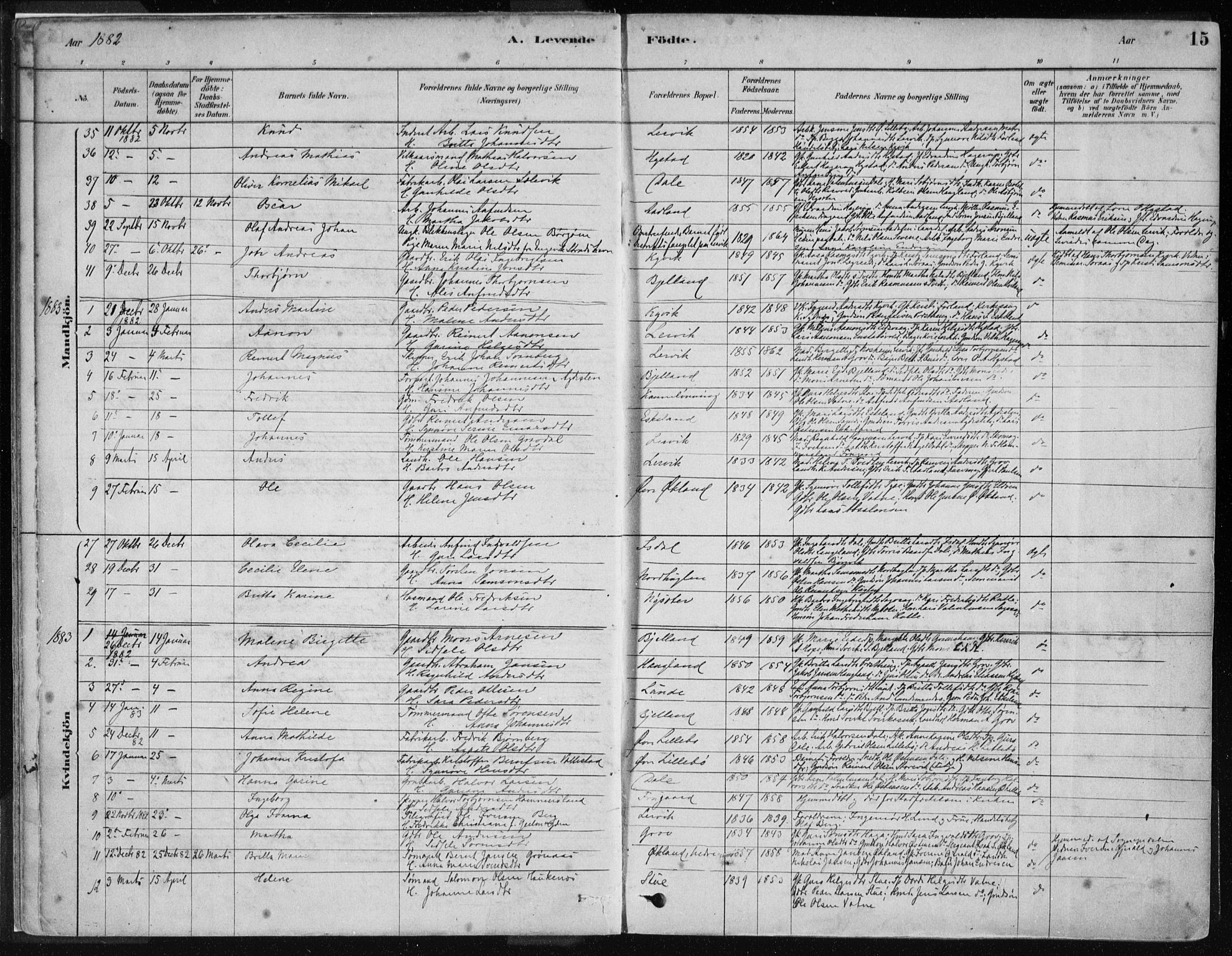 Stord sokneprestembete, SAB/A-78201/H/Haa: Parish register (official) no. B 2, 1878-1913, p. 15