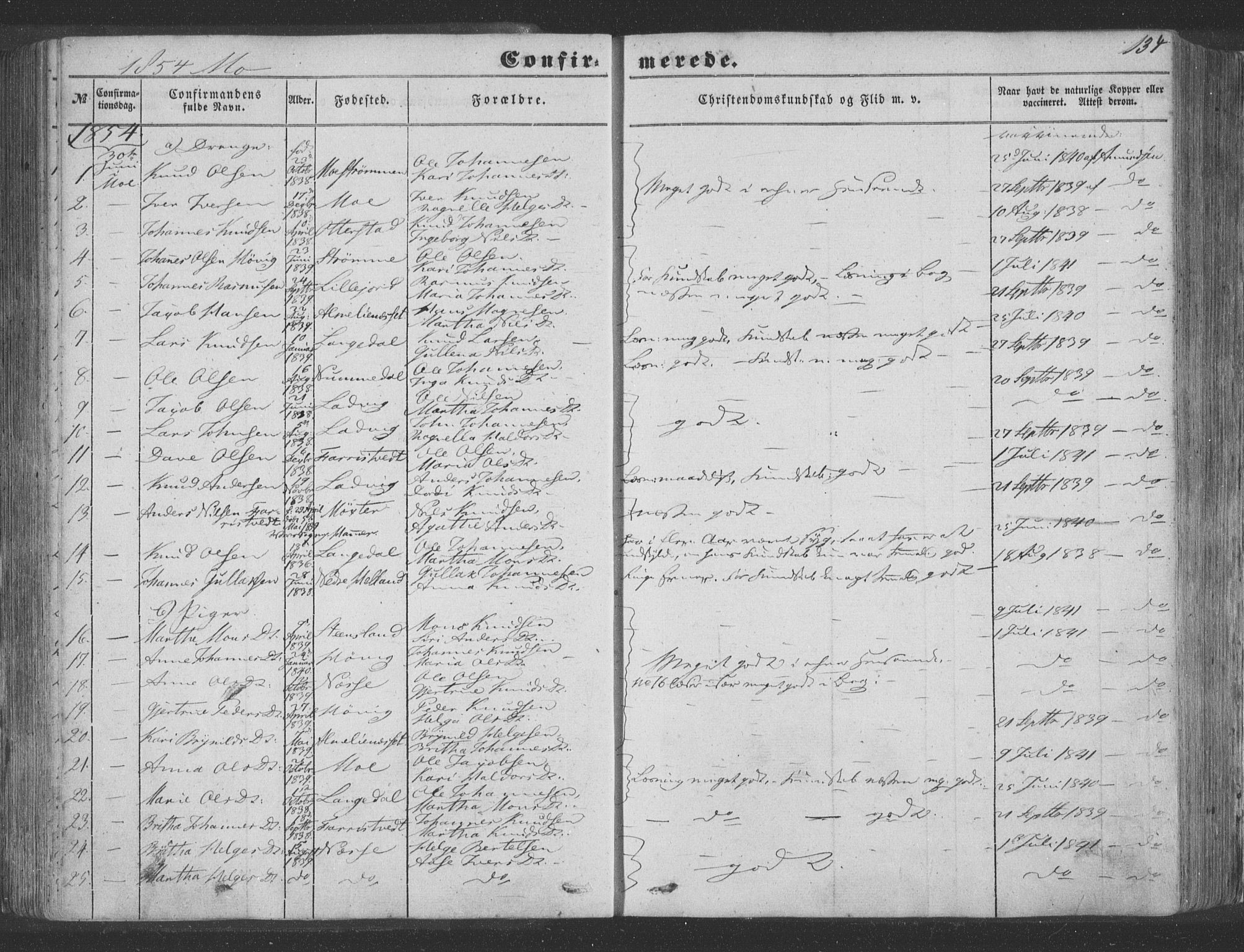 Hosanger sokneprestembete, SAB/A-75801/H/Haa: Parish register (official) no. A 8, 1849-1863, p. 134