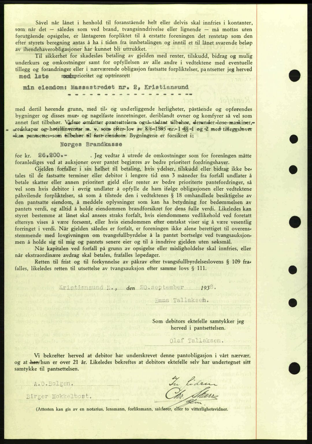 Kristiansund byfogd, SAT/A-4587/A/27: Mortgage book no. 31, 1938-1939, Diary no: : 680/1938