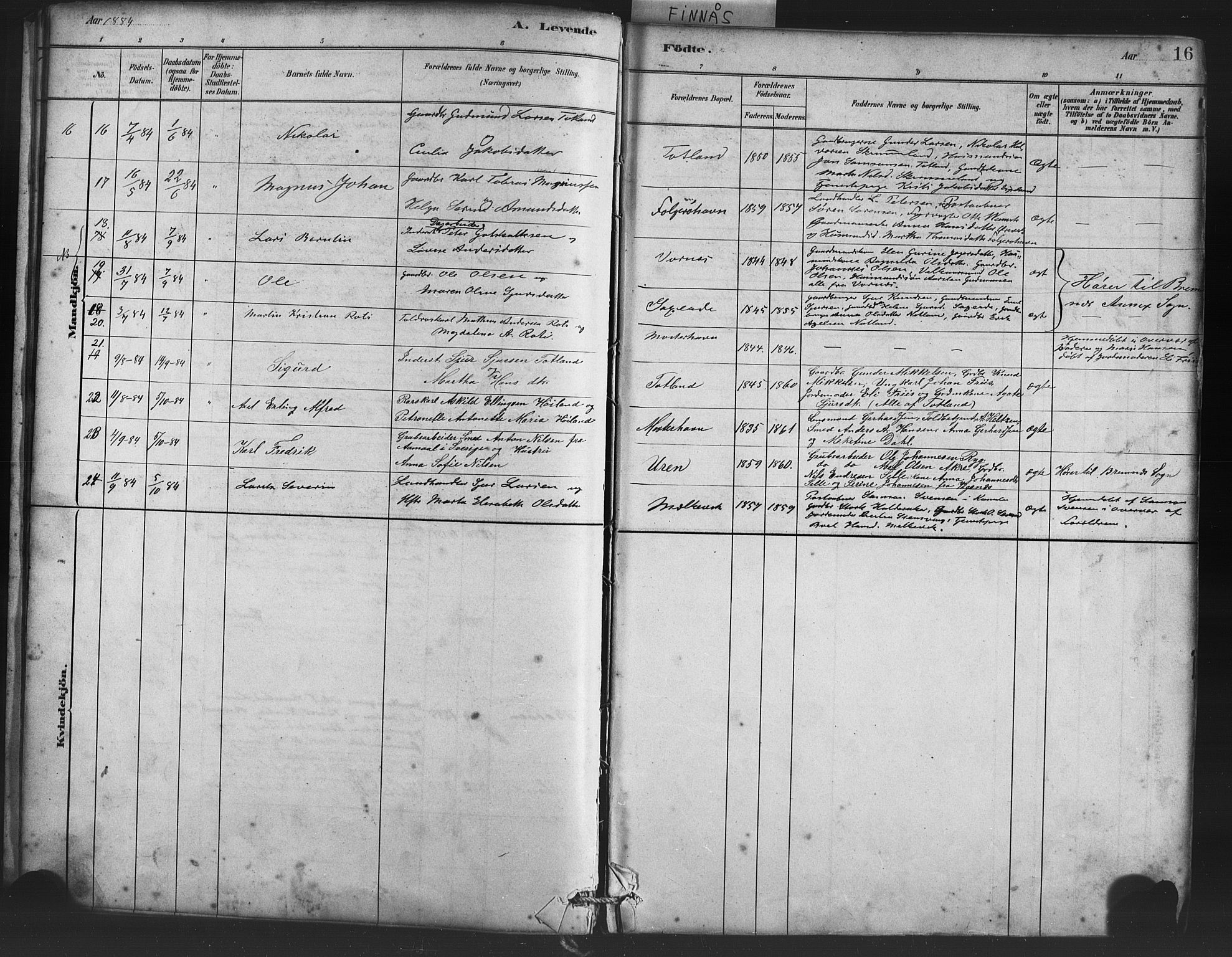 Finnås sokneprestembete, AV/SAB-A-99925/H/Ha/Haa/Haab/L0001: Parish register (official) no. B 1, 1881-1894, p. 16