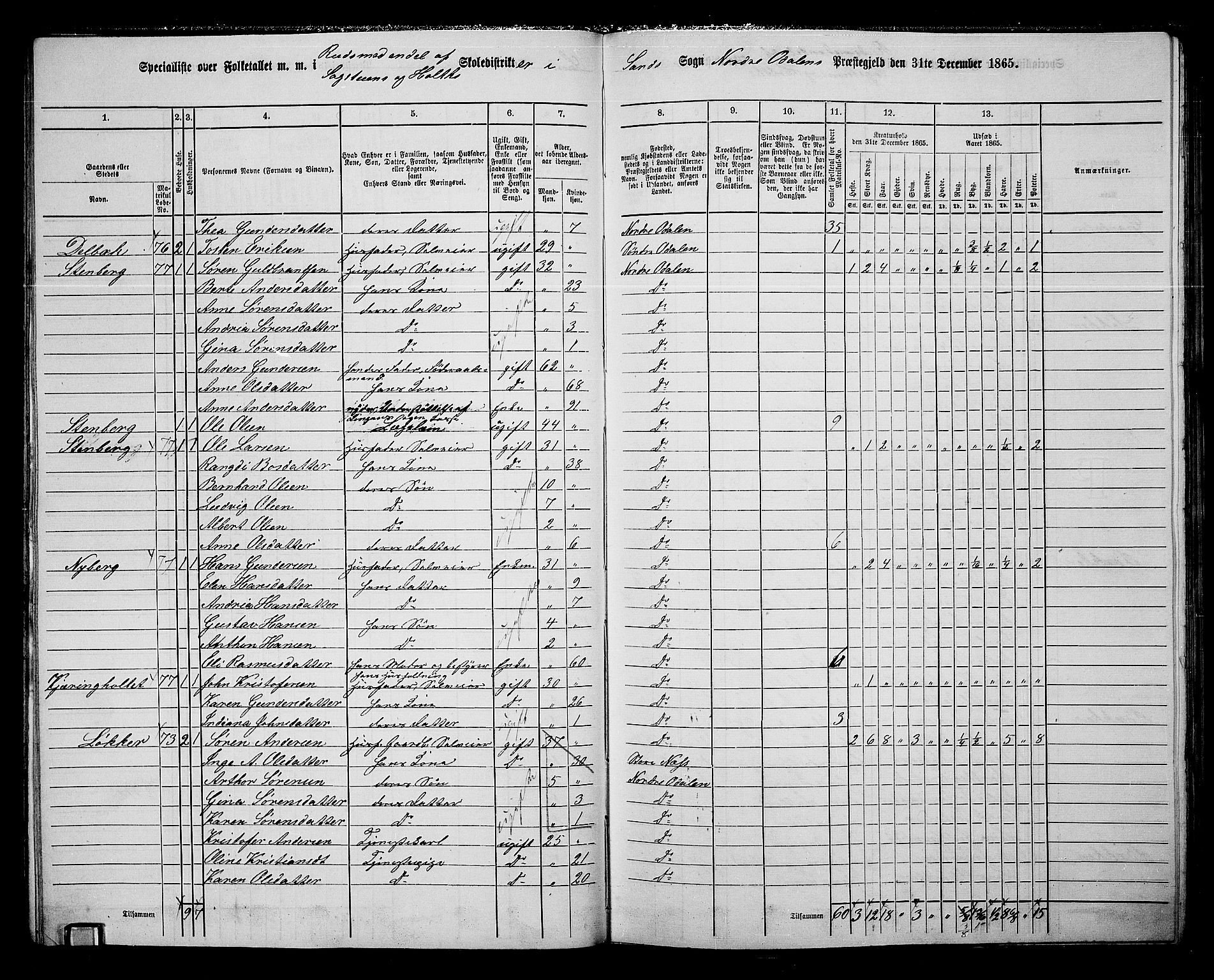 RA, 1865 census for Nord-Odal, 1865, p. 37