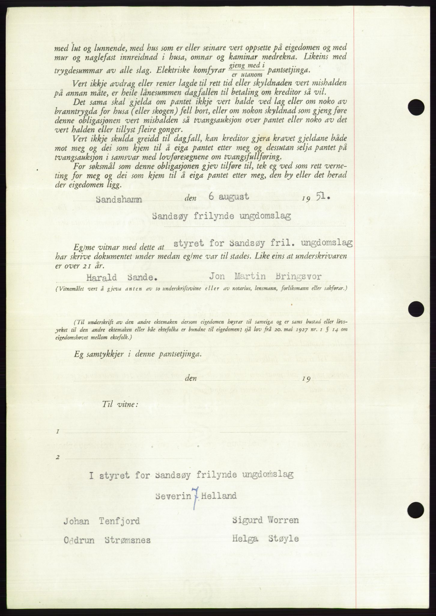Søre Sunnmøre sorenskriveri, AV/SAT-A-4122/1/2/2C/L0120: Mortgage book no. 8B, 1951-1951, Diary no: : 1605/1951