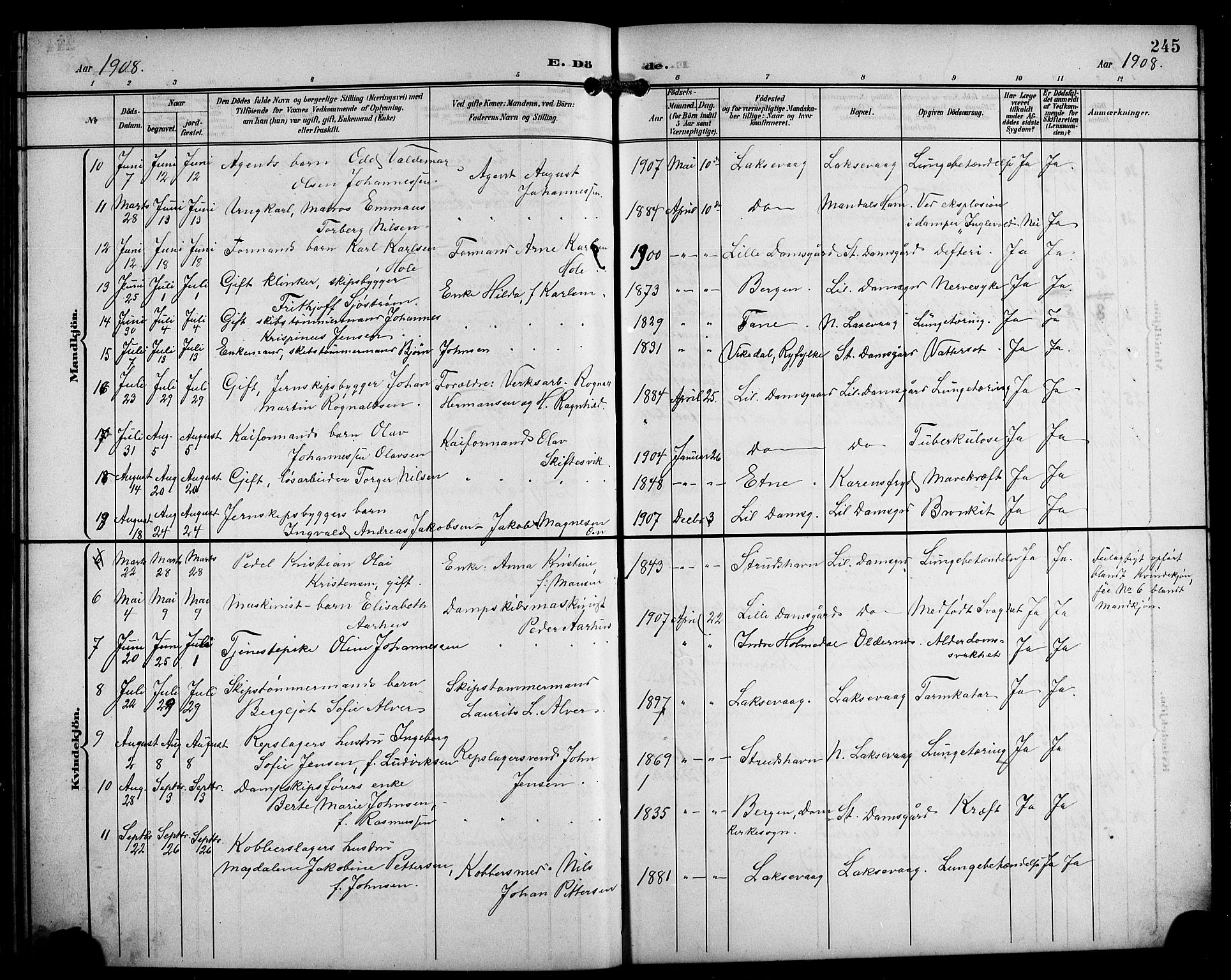 Laksevåg Sokneprestembete, SAB/A-76501/H/Ha/Hab/Haba/L0004: Parish register (copy) no. A 4, 1899-1909, p. 245
