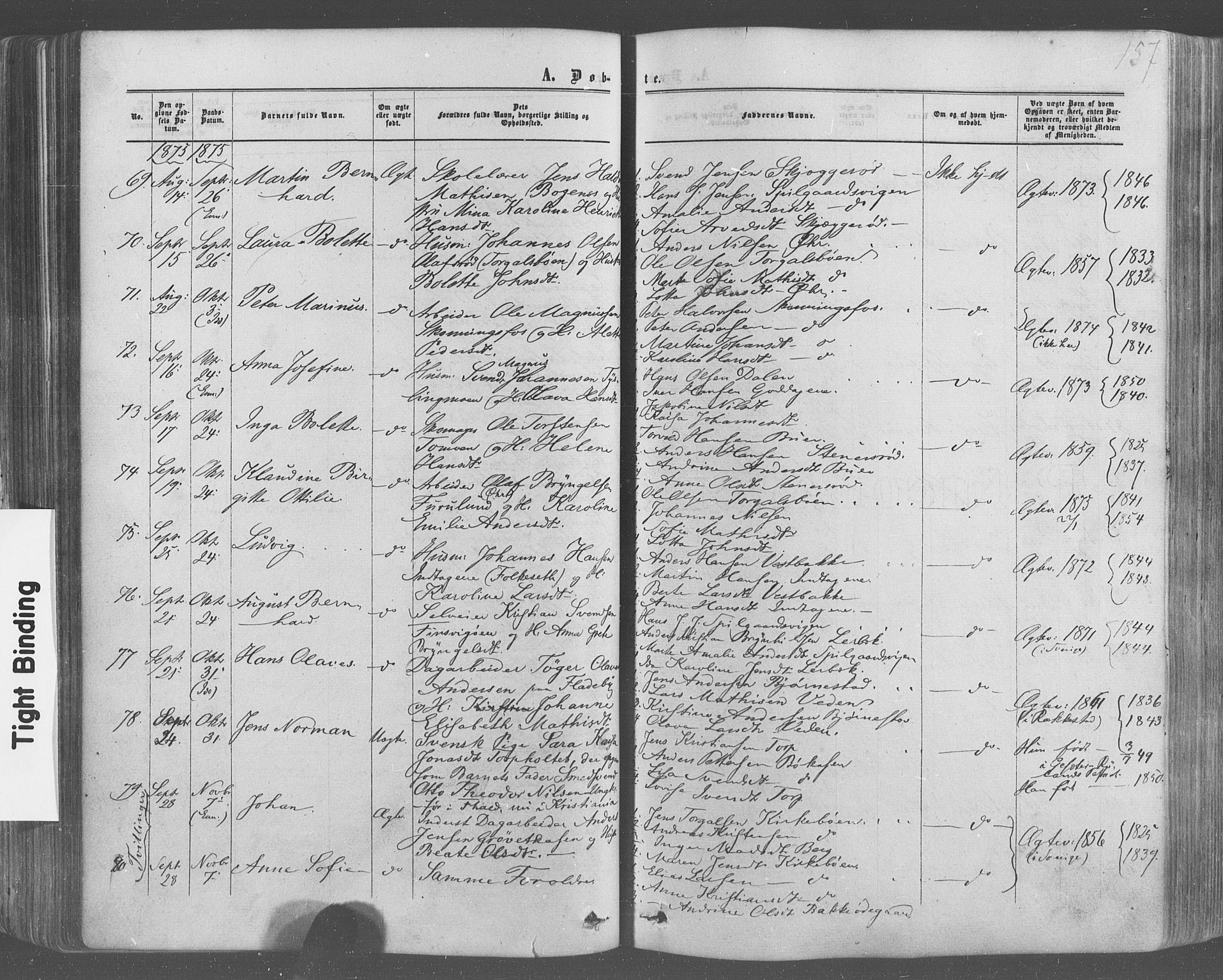 Idd prestekontor Kirkebøker, AV/SAO-A-10911/F/Fc/L0005: Parish register (official) no. III 5, 1861-1877, p. 157