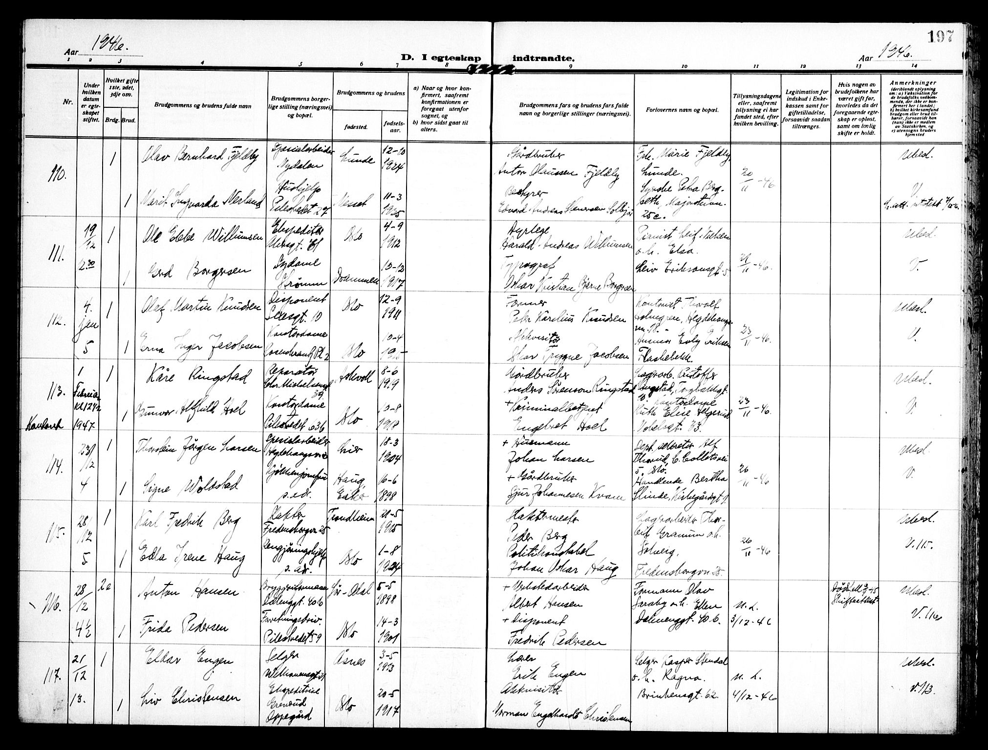 Trefoldighet prestekontor Kirkebøker, SAO/A-10882/H/Ha/L0005: Banns register no. 5, 1932-1952, p. 197