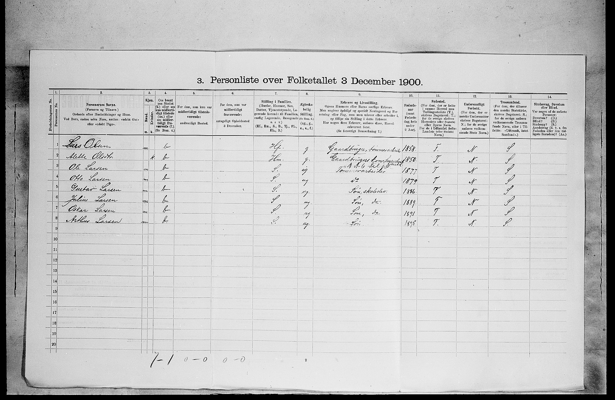 SAH, 1900 census for Grue, 1900, p. 1379
