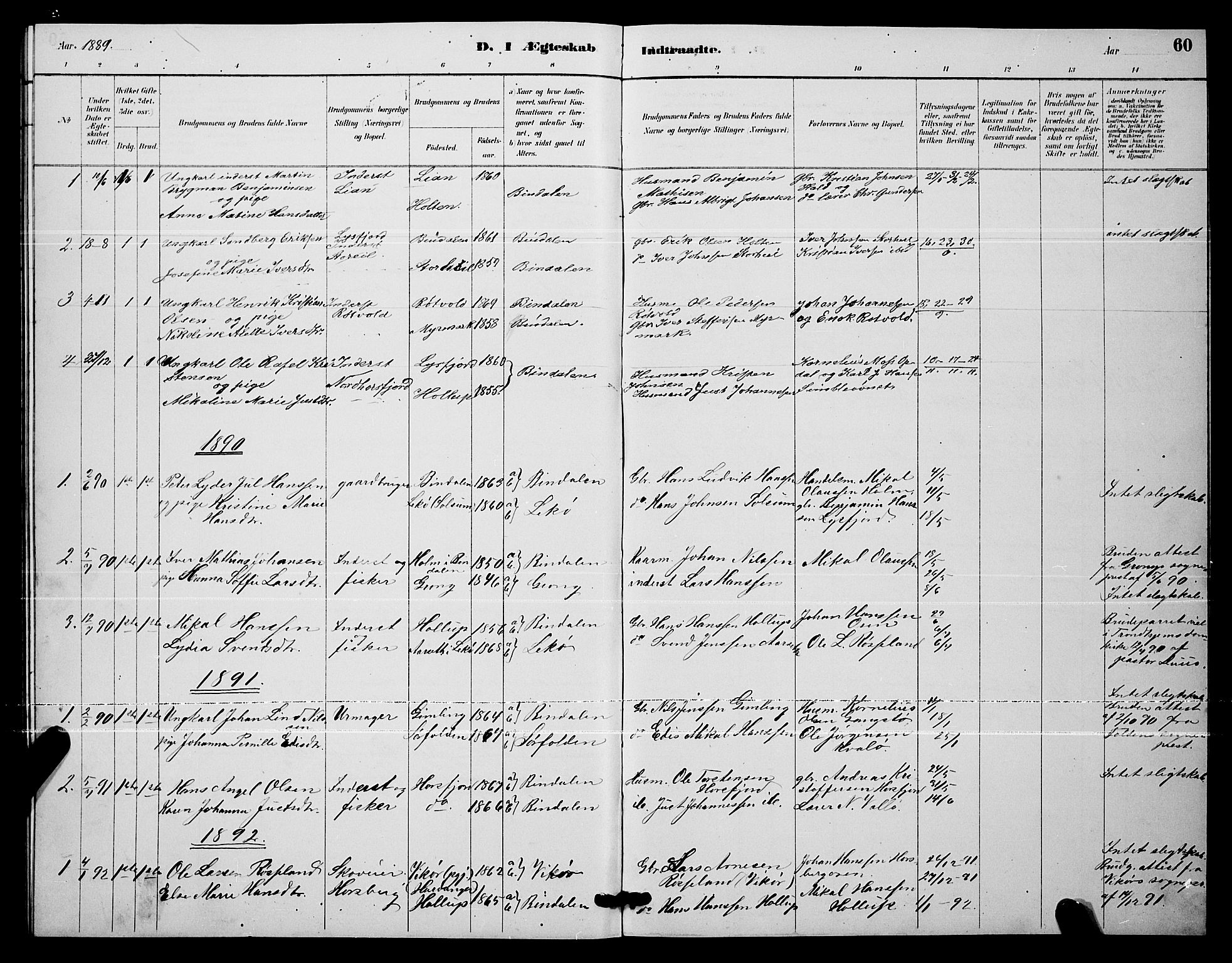 Ministerialprotokoller, klokkerbøker og fødselsregistre - Nordland, SAT/A-1459/811/L0169: Parish register (copy) no. 811C01, 1884-1894, p. 60