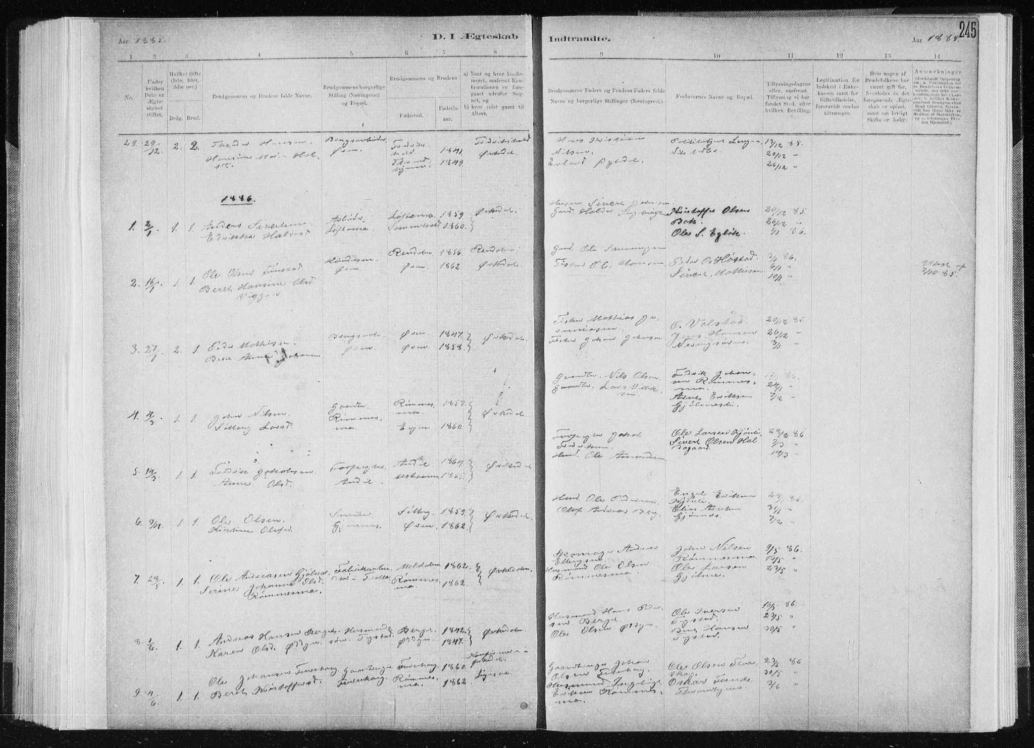 Ministerialprotokoller, klokkerbøker og fødselsregistre - Sør-Trøndelag, SAT/A-1456/668/L0818: Parish register (copy) no. 668C07, 1885-1898, p. 245