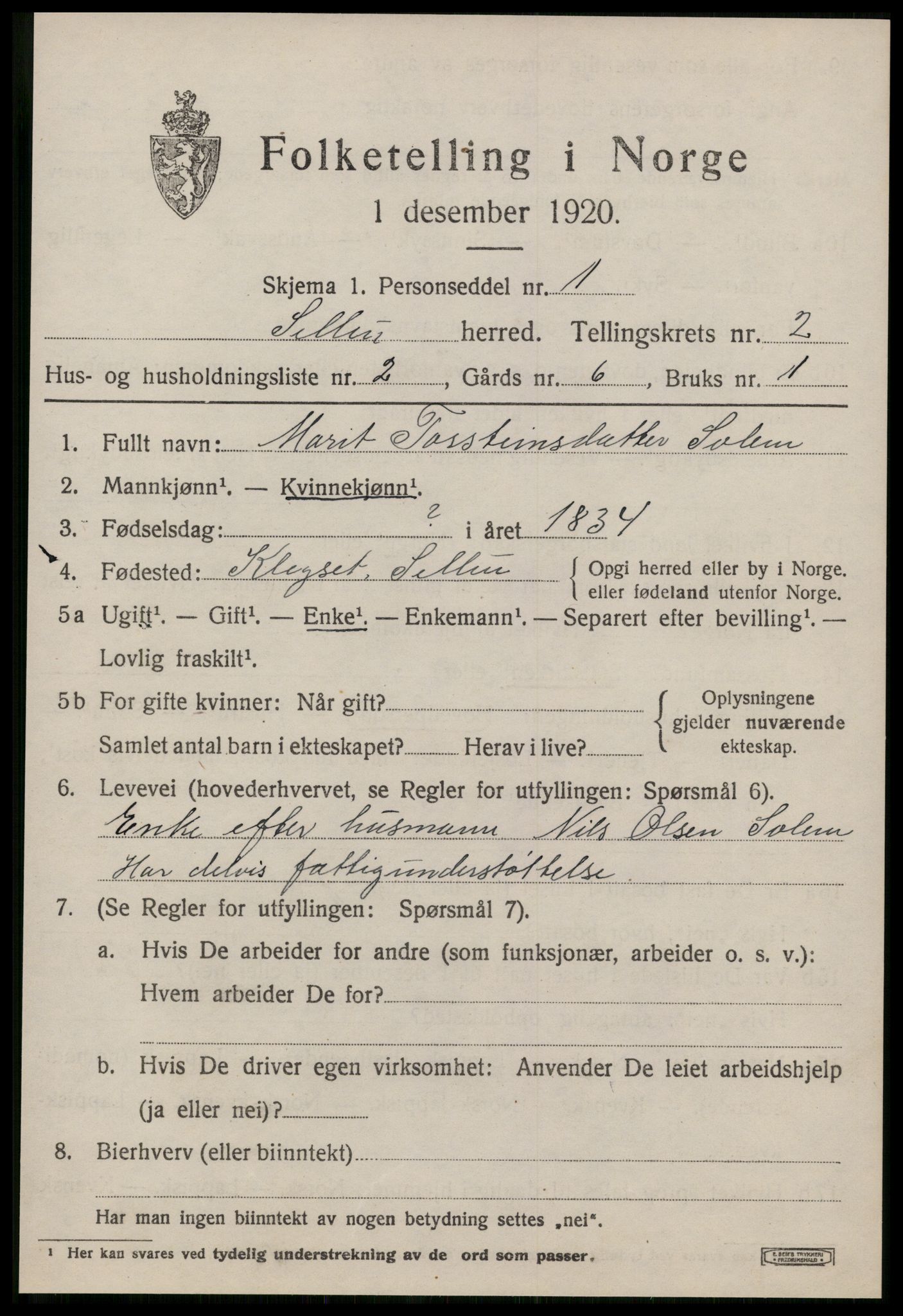 SAT, 1920 census for Selbu, 1920, p. 1924