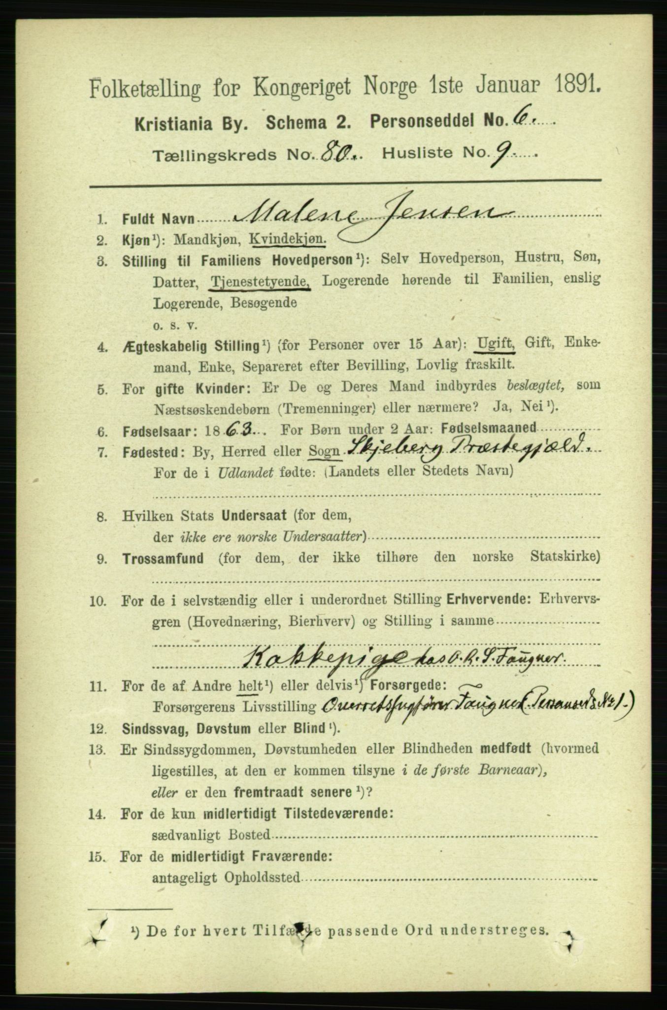 RA, 1891 census for 0301 Kristiania, 1891, p. 41397