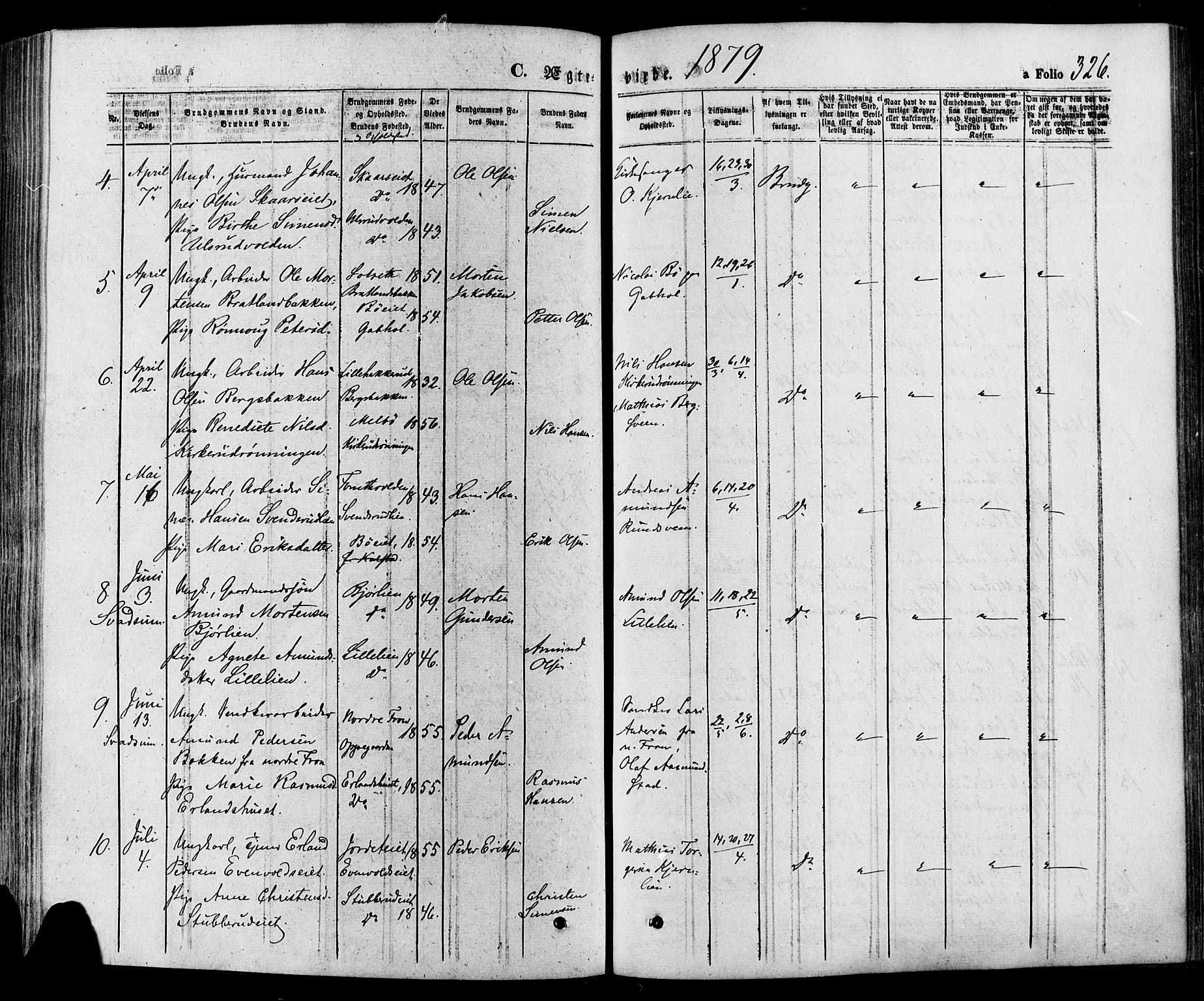 Gausdal prestekontor, SAH/PREST-090/H/Ha/Haa/L0010: Parish register (official) no. 10, 1867-1886, p. 326