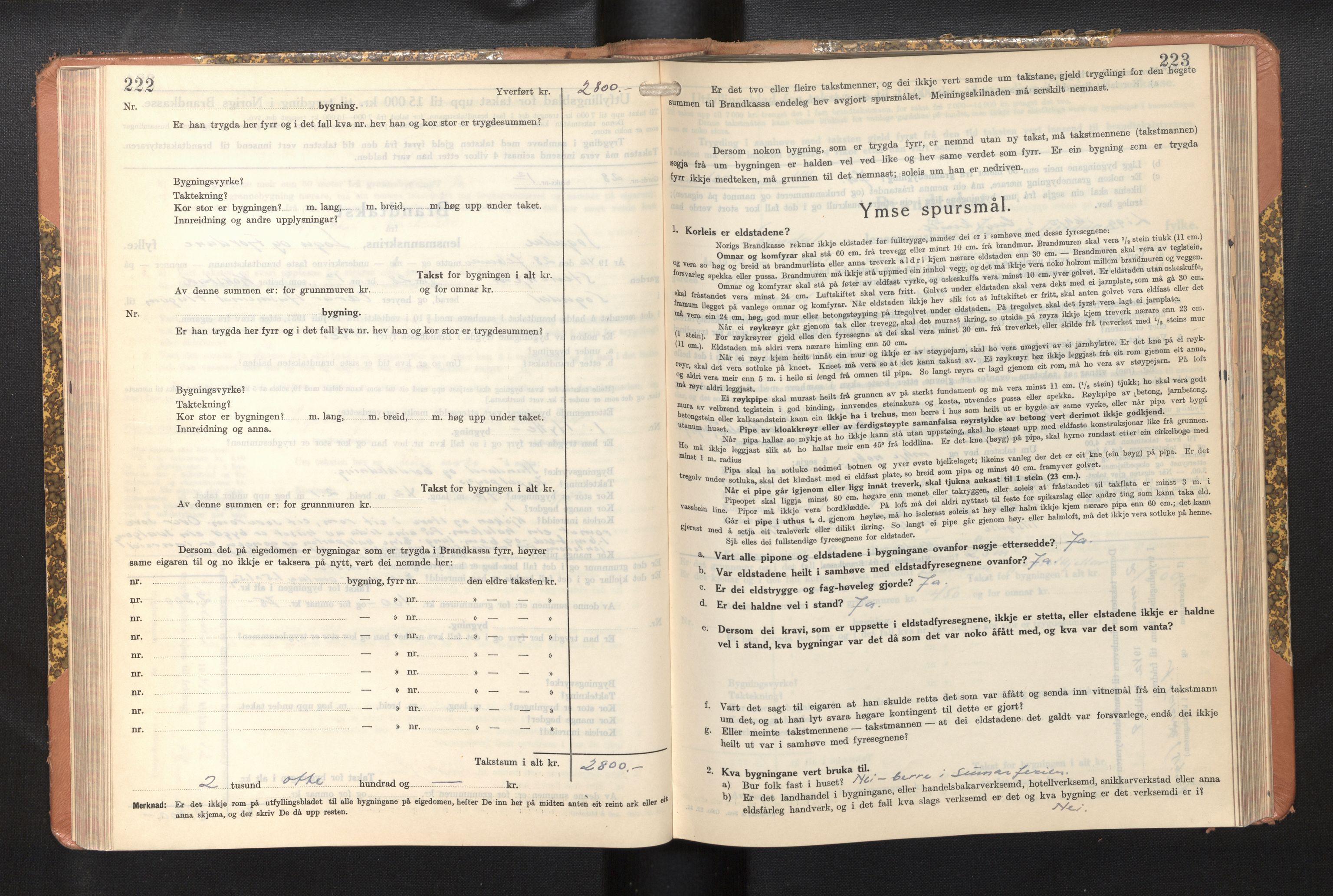 Lensmannen i Sogndal, AV/SAB-A-29901/0012/L0014: Branntakstprotokoll, skjematakst, 1938-1950, p. 222-223