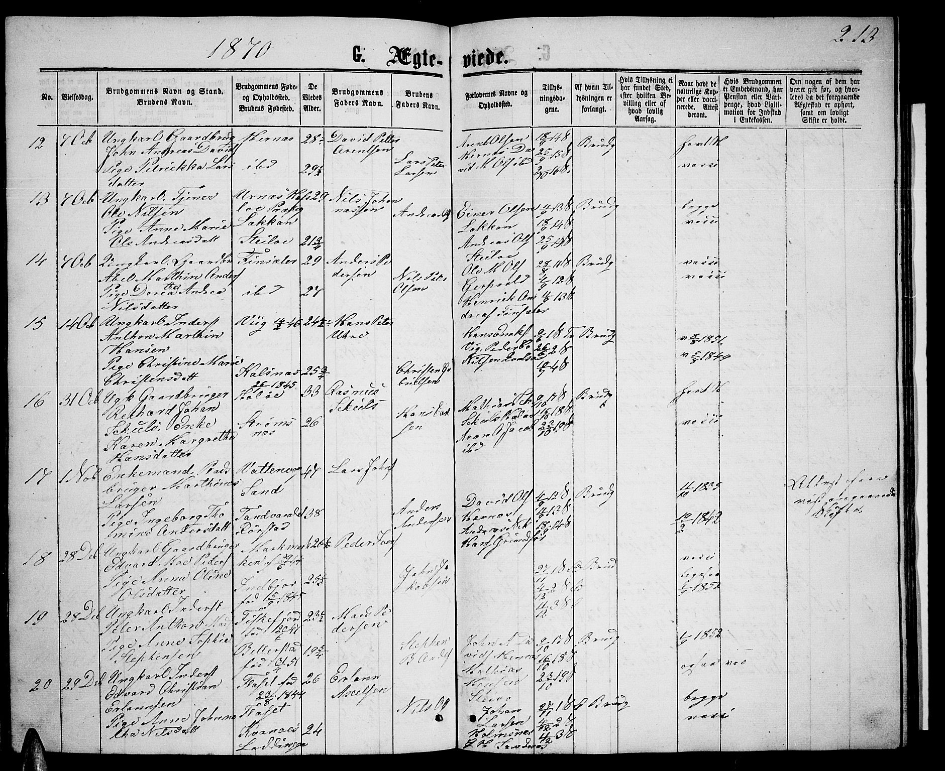 Ministerialprotokoller, klokkerbøker og fødselsregistre - Nordland, AV/SAT-A-1459/888/L1266: Parish register (copy) no. 888C04, 1864-1877, p. 213