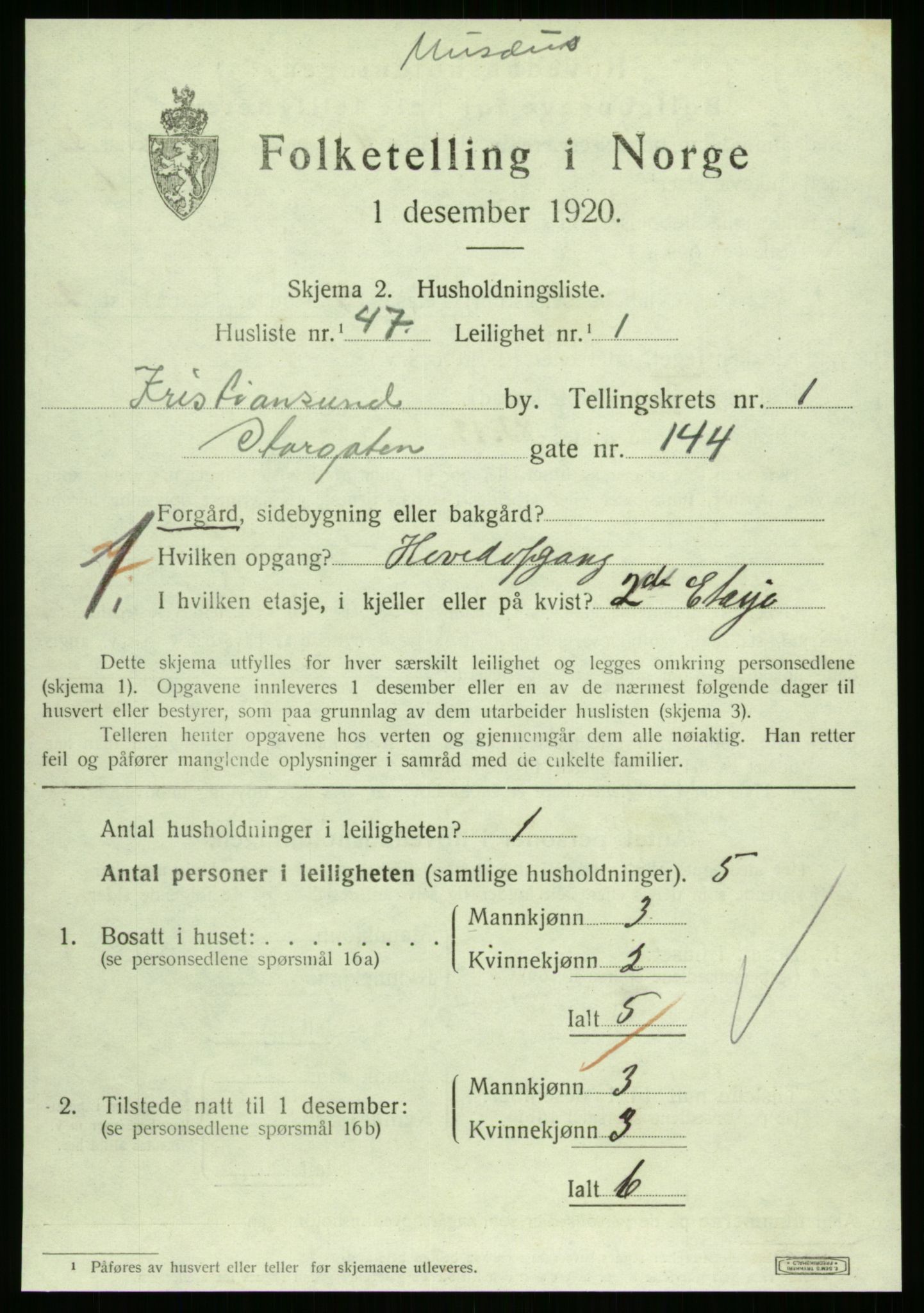 SAT, 1920 census for Kristiansund, 1920, p. 171