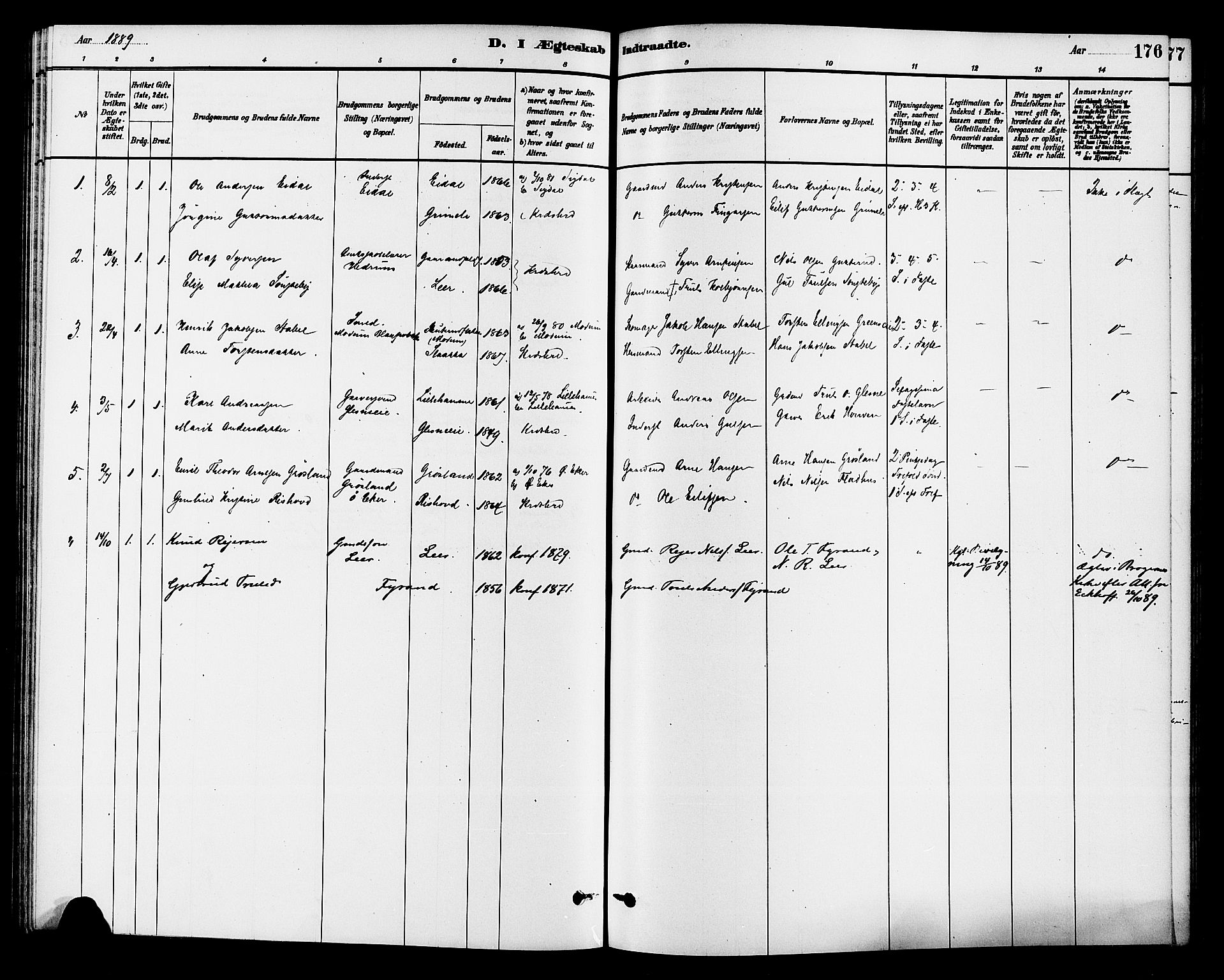 Krødsherad kirkebøker, AV/SAKO-A-19/G/Ga/L0001: Parish register (copy) no. 1, 1879-1893, p. 176