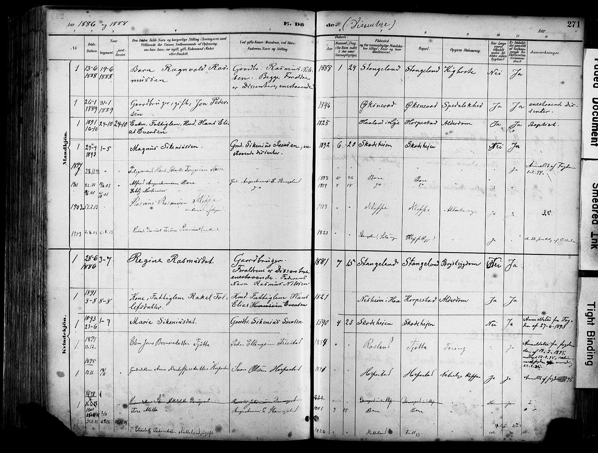 Klepp sokneprestkontor, SAST/A-101803/001/3/30BA/L0009: Parish register (official) no. A 7, 1886-1915, p. 271