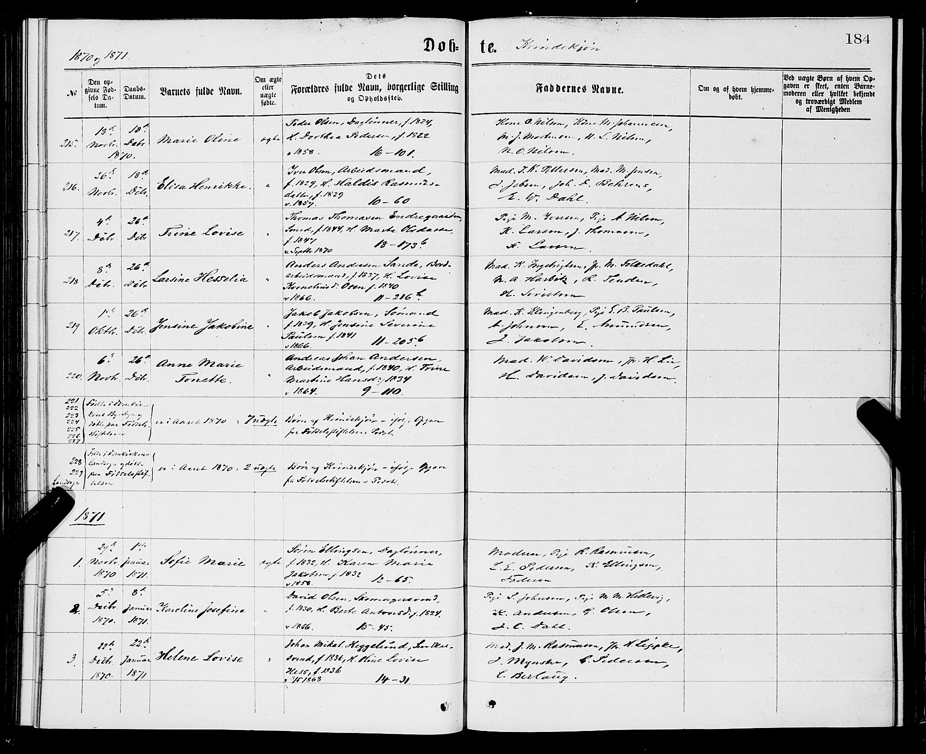 Domkirken sokneprestembete, SAB/A-74801/H/Hab/L0013: Parish register (copy) no. B 6, 1869-1876, p. 184
