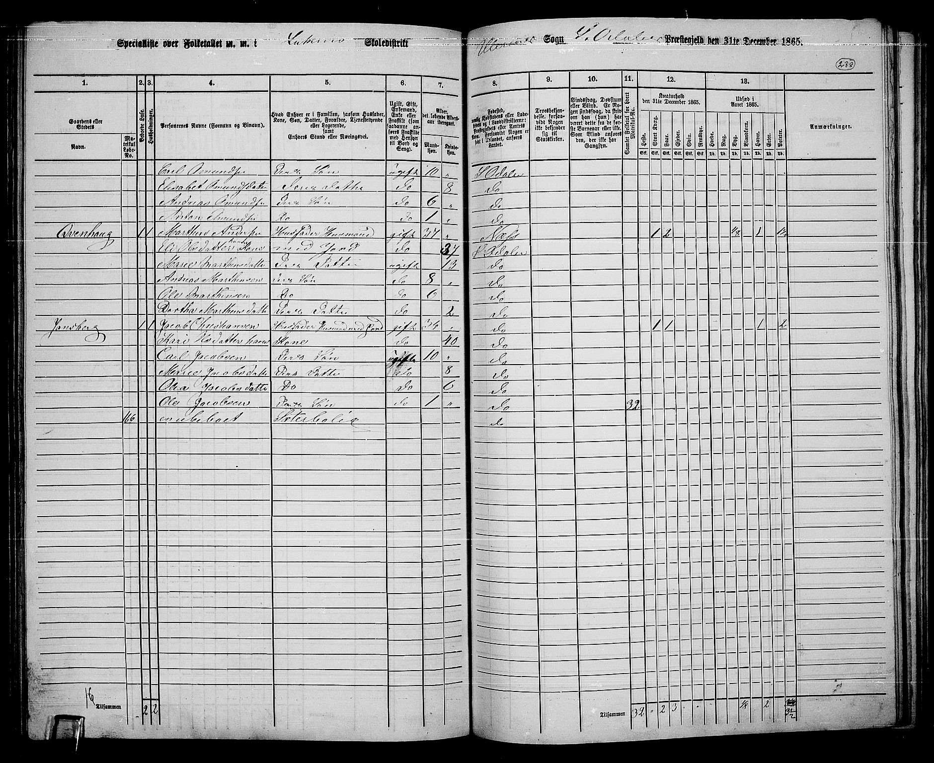 RA, 1865 census for Sør-Odal, 1865, p. 209