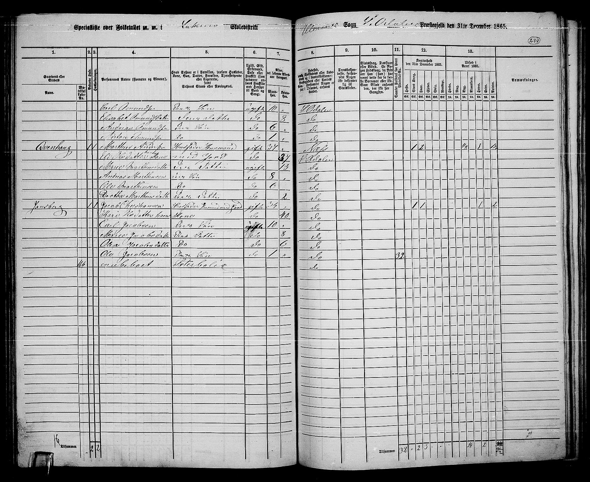 RA, 1865 census for Sør-Odal, 1865, p. 209