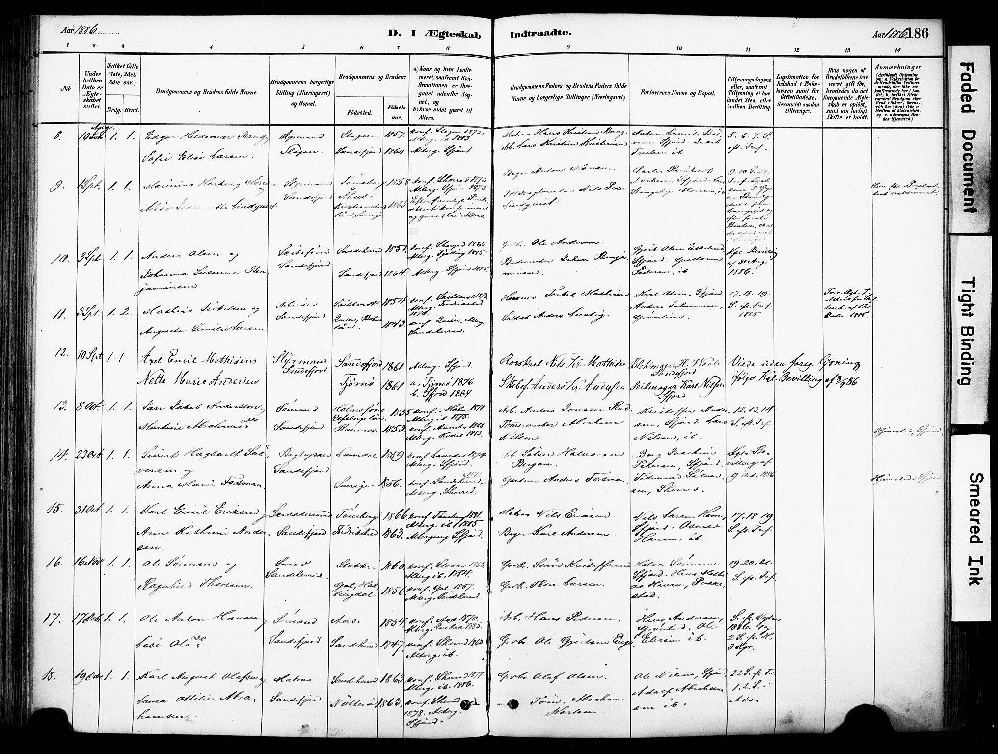 Sandefjord kirkebøker, AV/SAKO-A-315/F/Fa/L0002: Parish register (official) no. 2, 1880-1894, p. 186