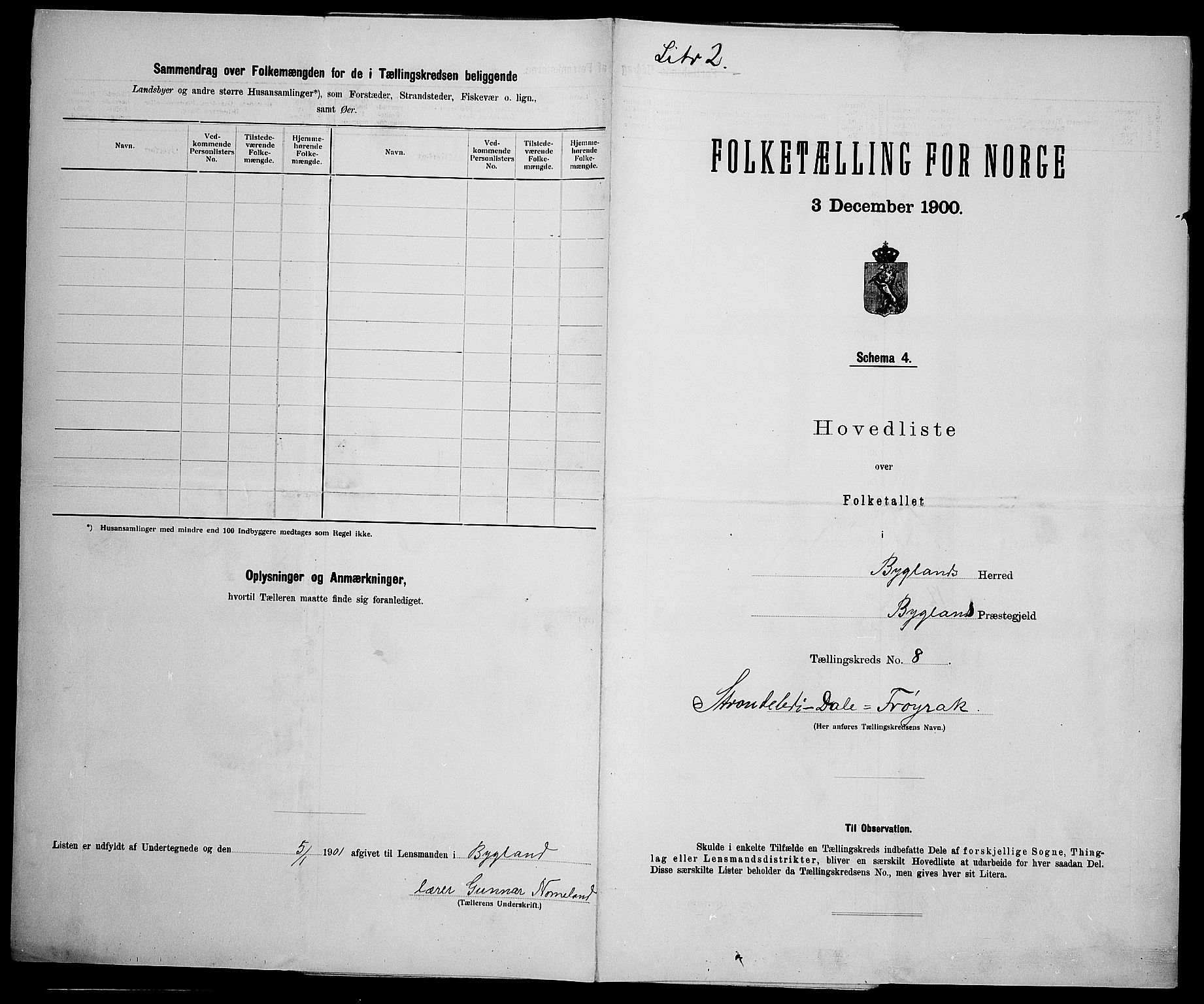 SAK, 1900 census for Bygland, 1900, p. 34