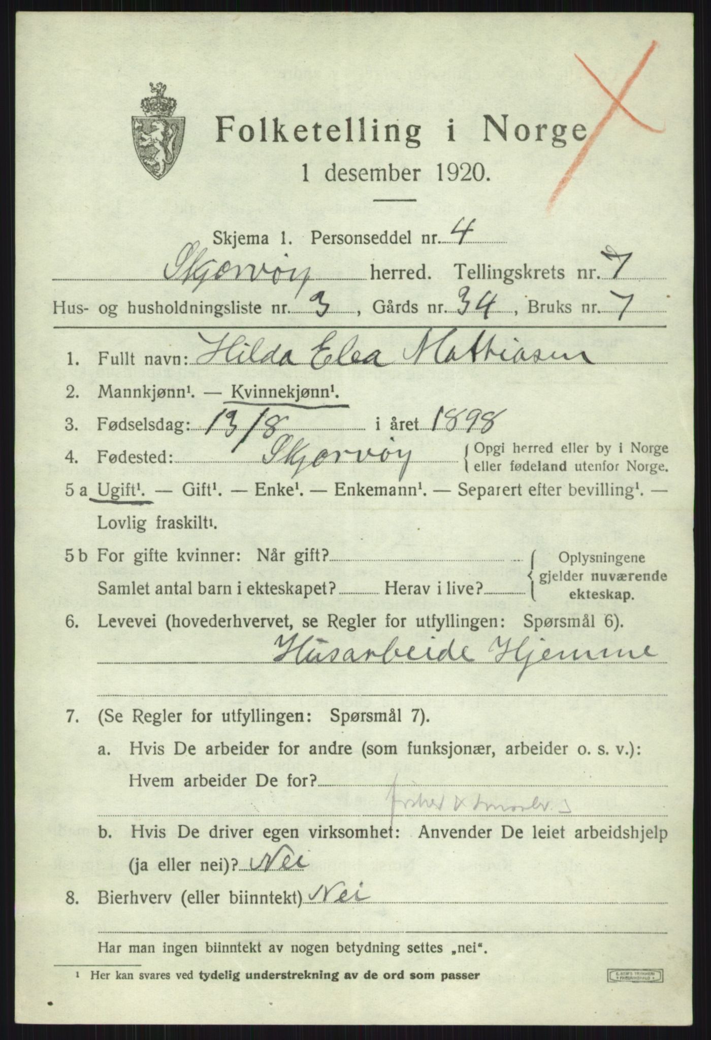 SATØ, 1920 census for Skjervøy, 1920, p. 4299