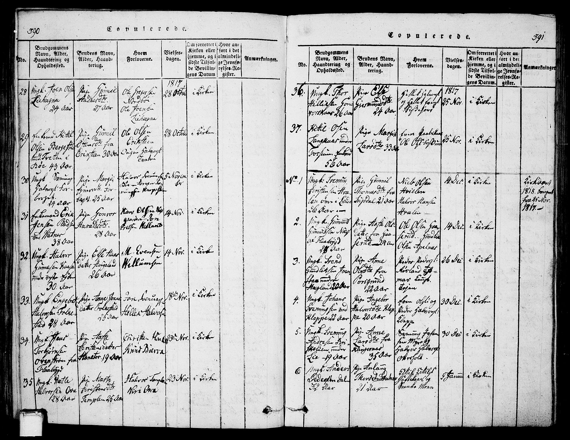 Bø kirkebøker, AV/SAKO-A-257/G/Ga/L0001: Parish register (copy) no. 1, 1815-1831, p. 390-391