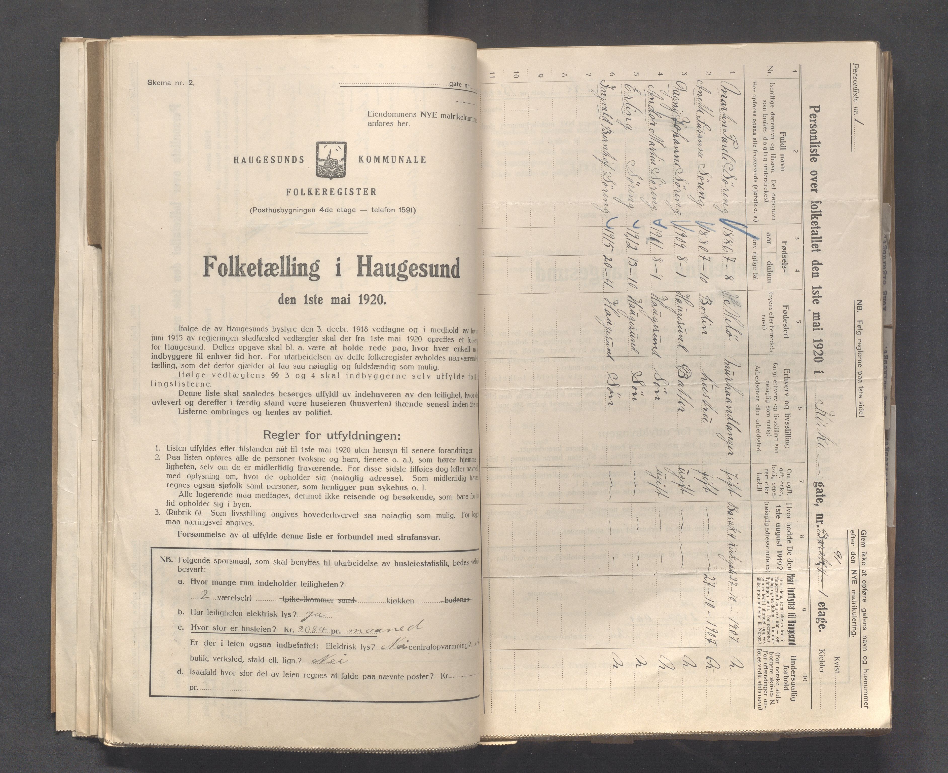 IKAR, Local census 1.5.1920 for Haugesund, 1920, p. 2506