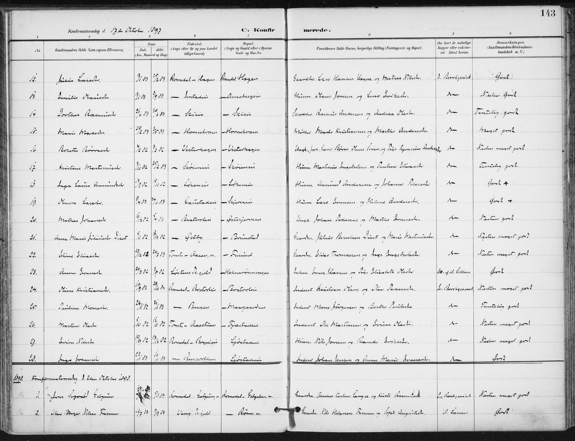 Romedal prestekontor, SAH/PREST-004/K/L0011: Parish register (official) no. 11, 1896-1912, p. 143